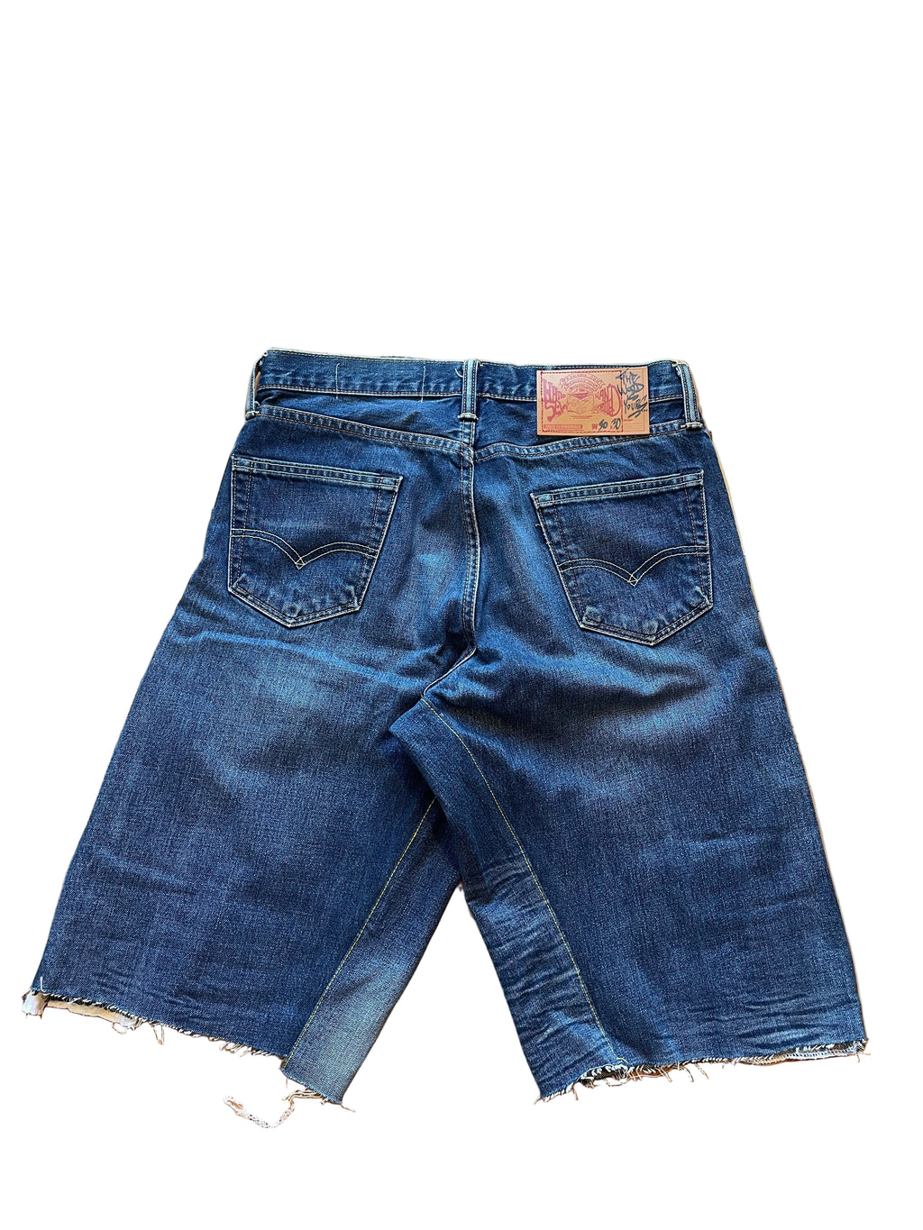 Gold stitch flare wide jorts