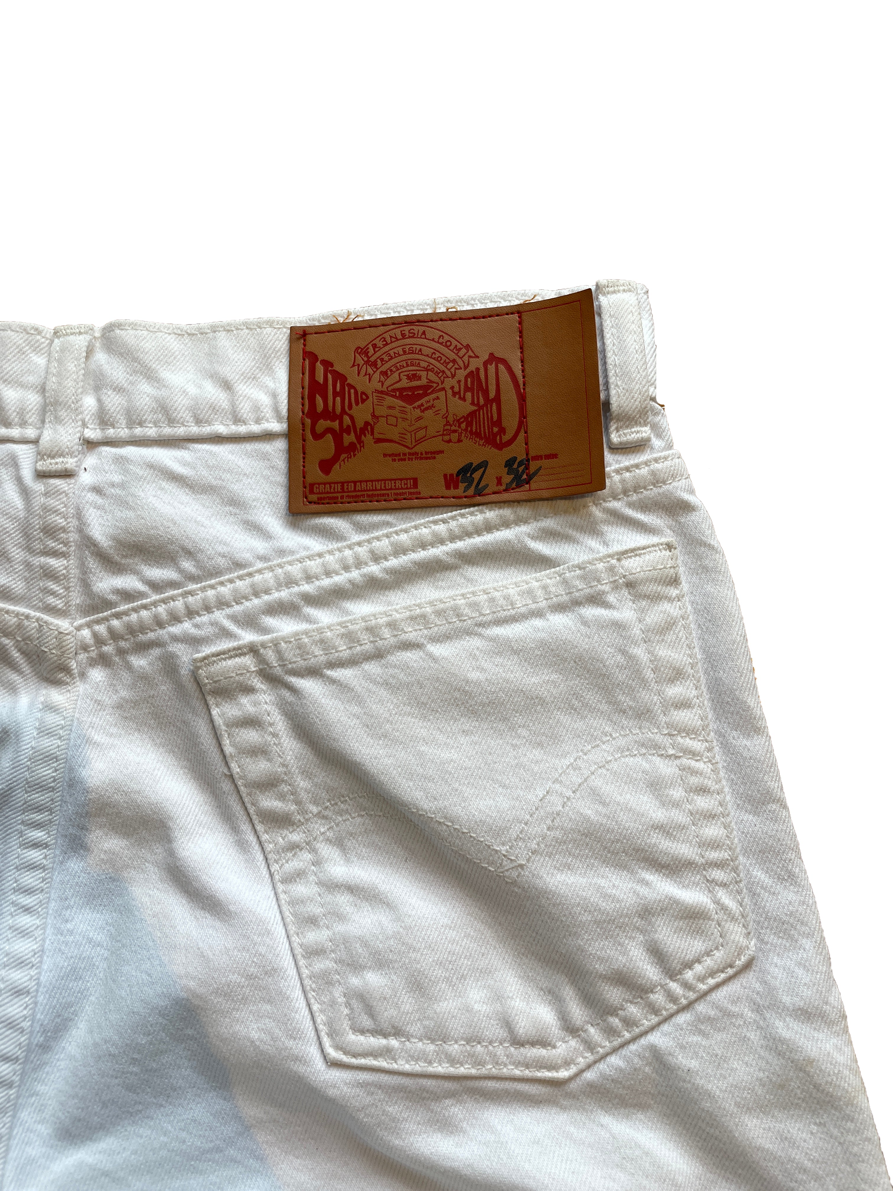 White calligraphy anime flare jeans