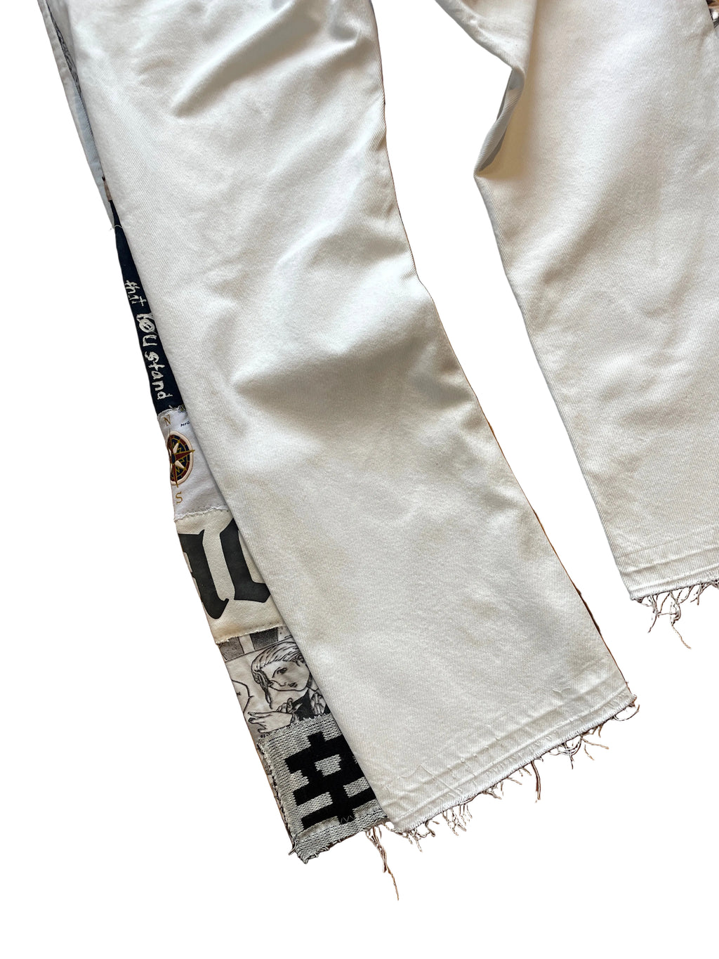 White calligraphy anime flare jeans