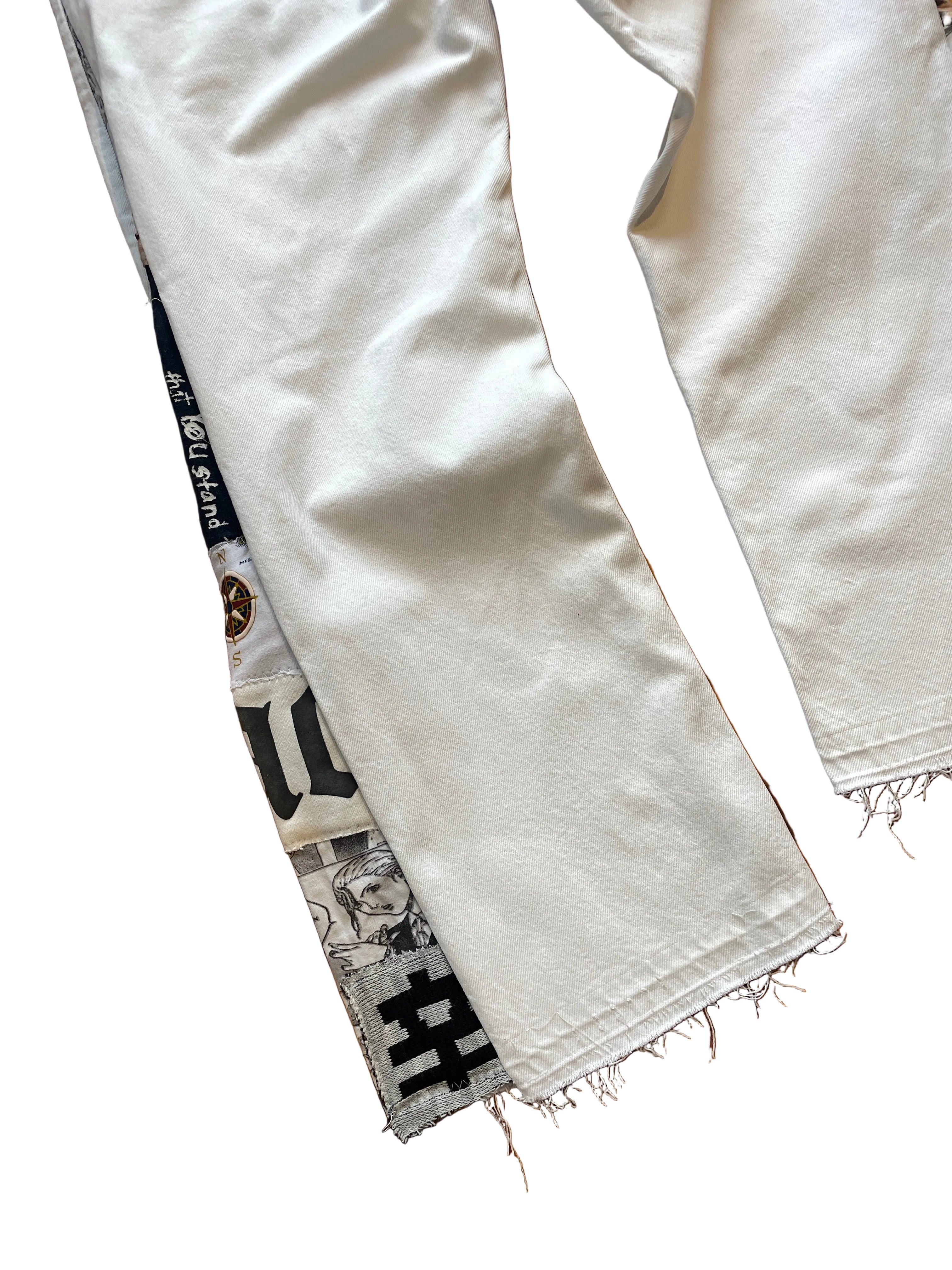 White calligraphy anime flare jeans