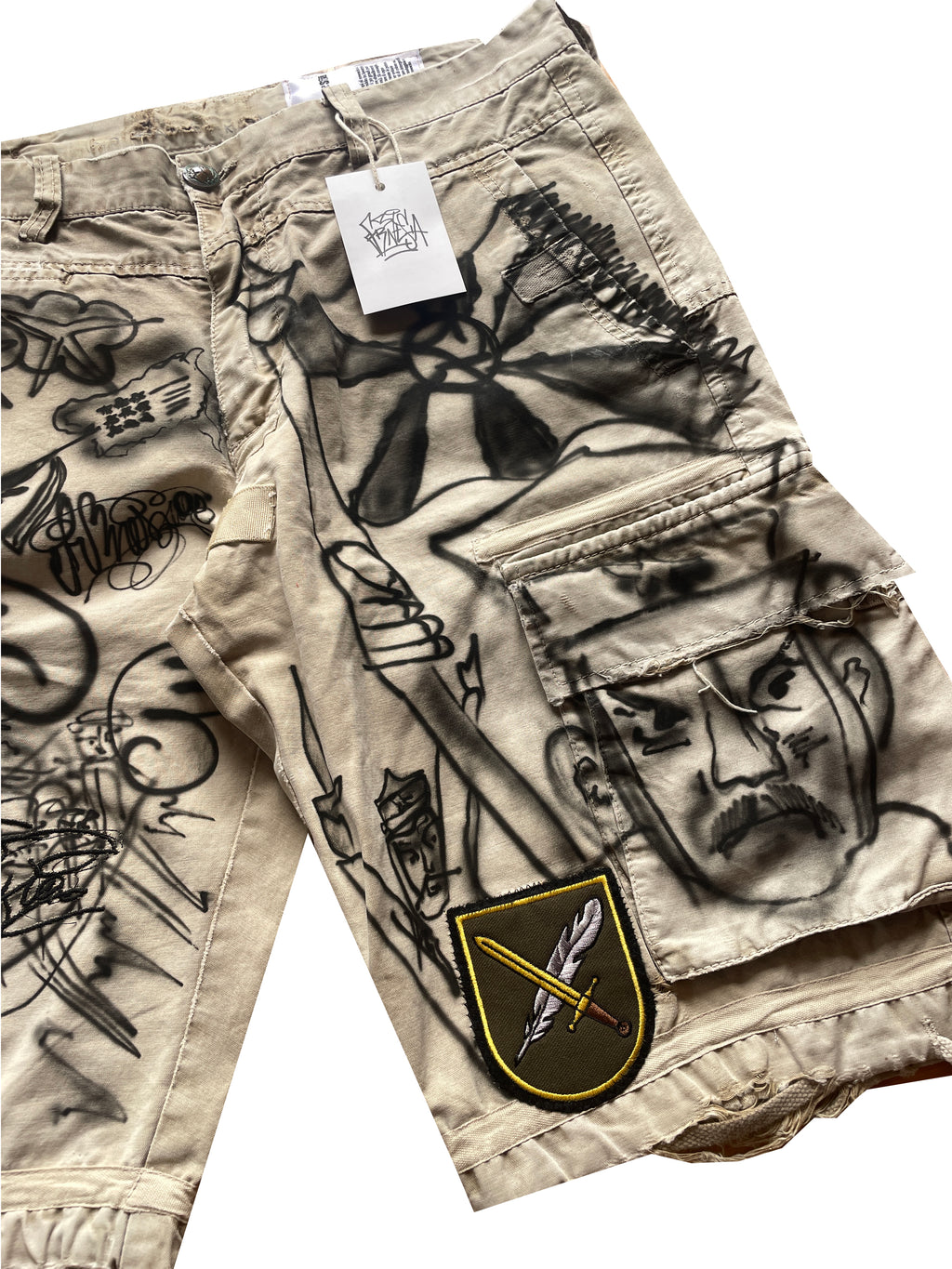 Airbrushed thrashed cargo jorts
