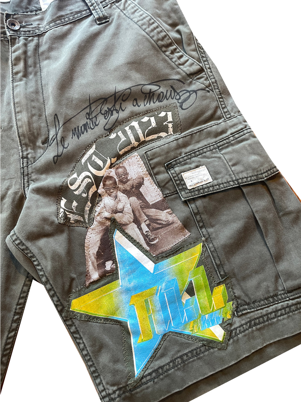 Military green cargo jorts