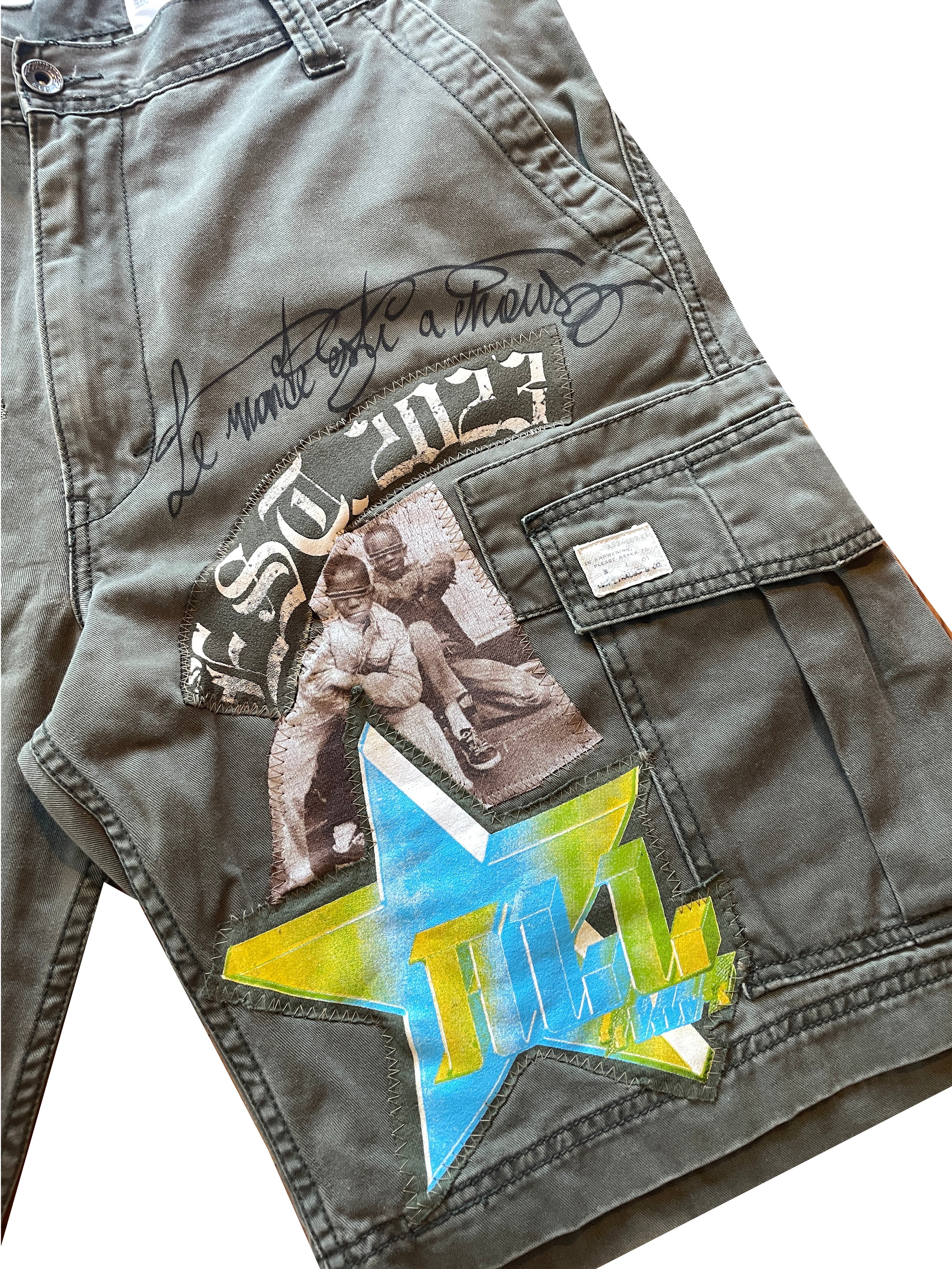 Military green cargo jorts