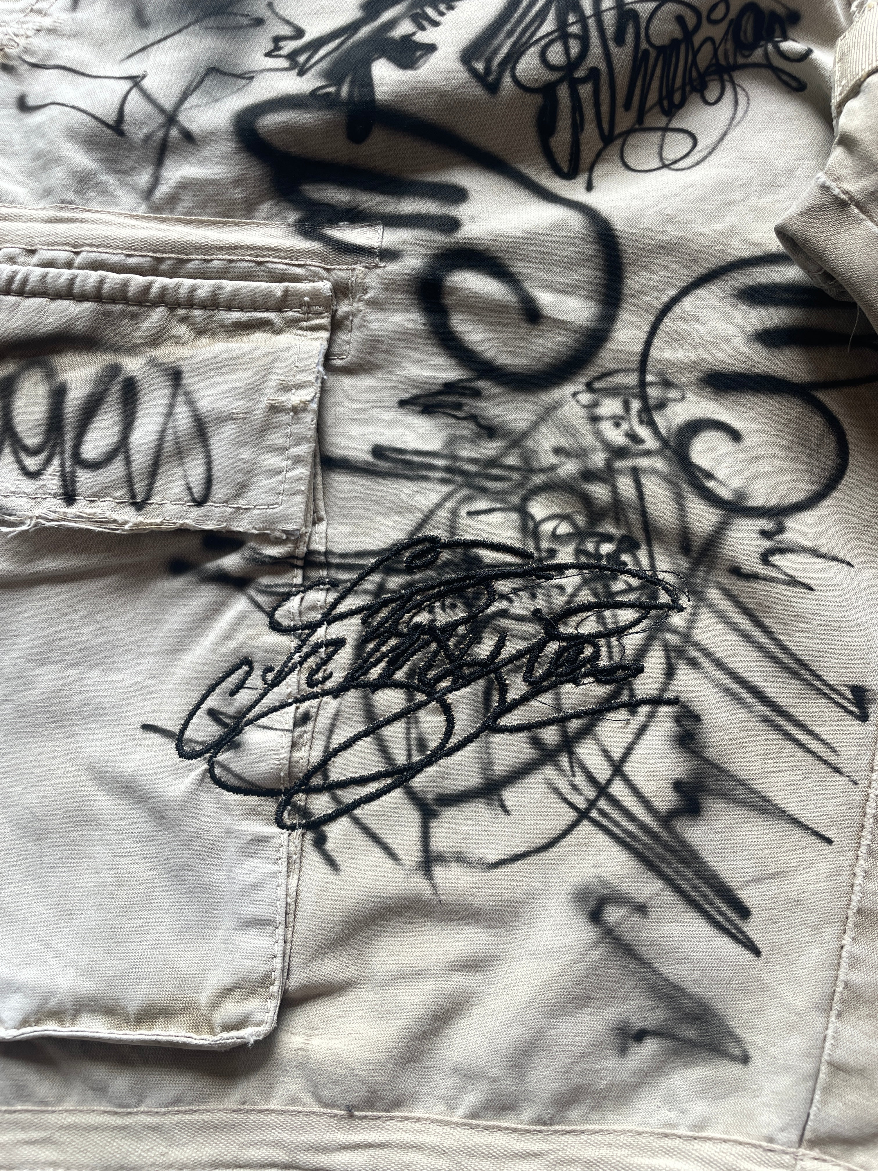 Airbrushed thrashed cargo jorts