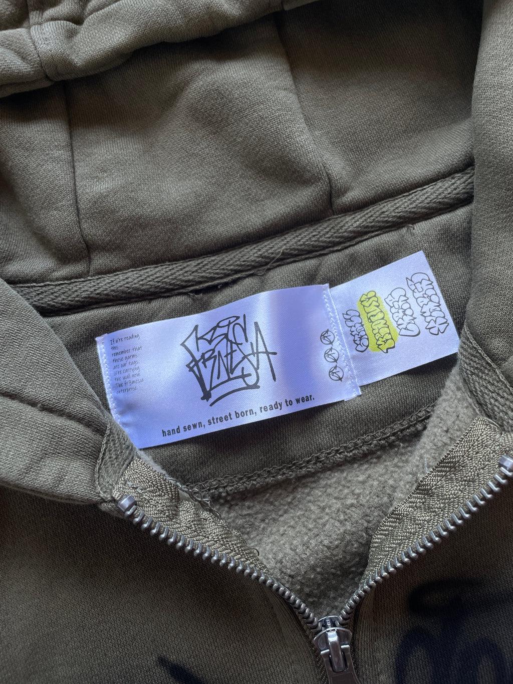 Khaki Letters zip patchwork hoodie
