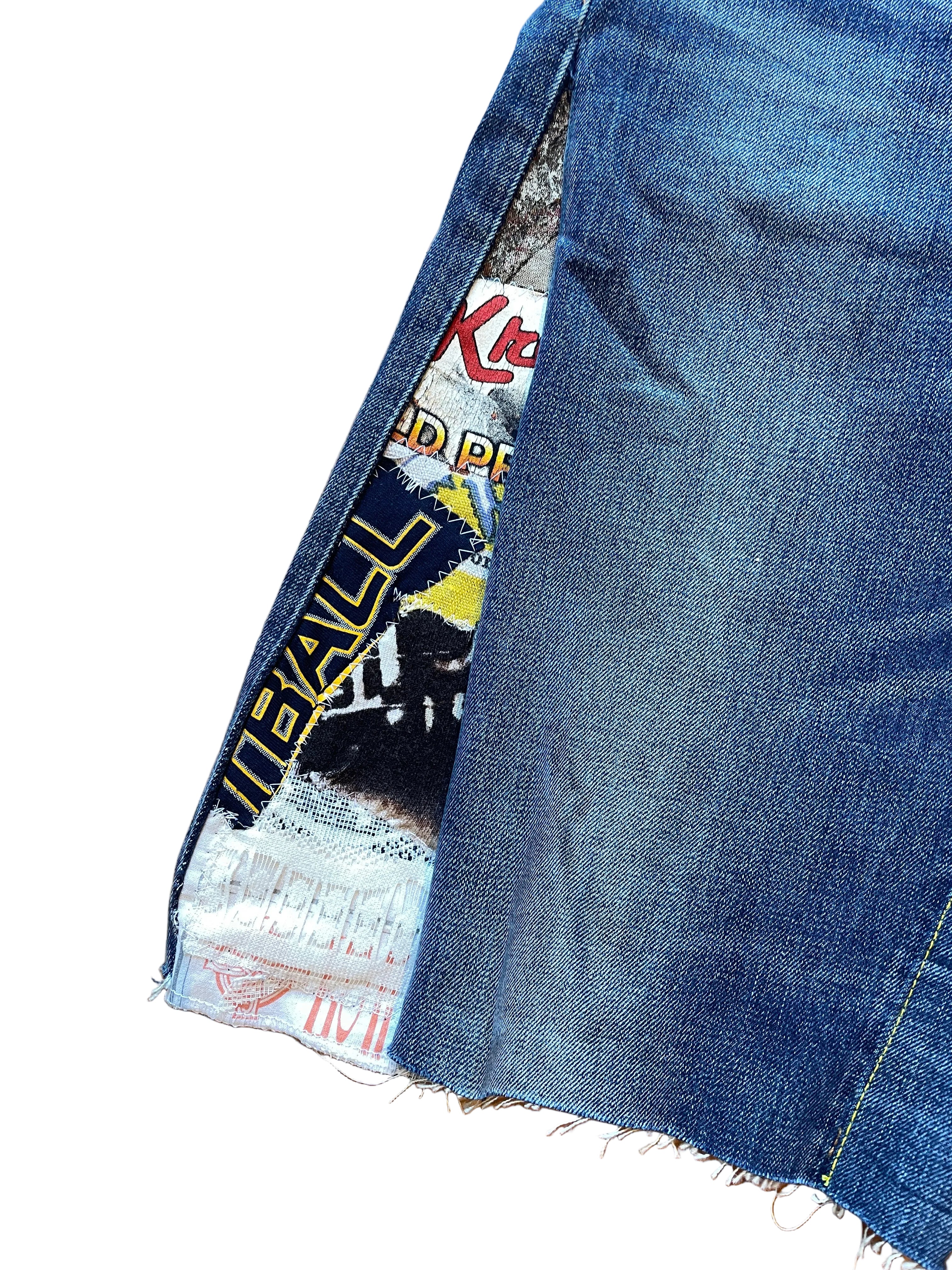 Gold stitch flare wide jorts