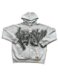 Graffiti zip patchwork hoodie
