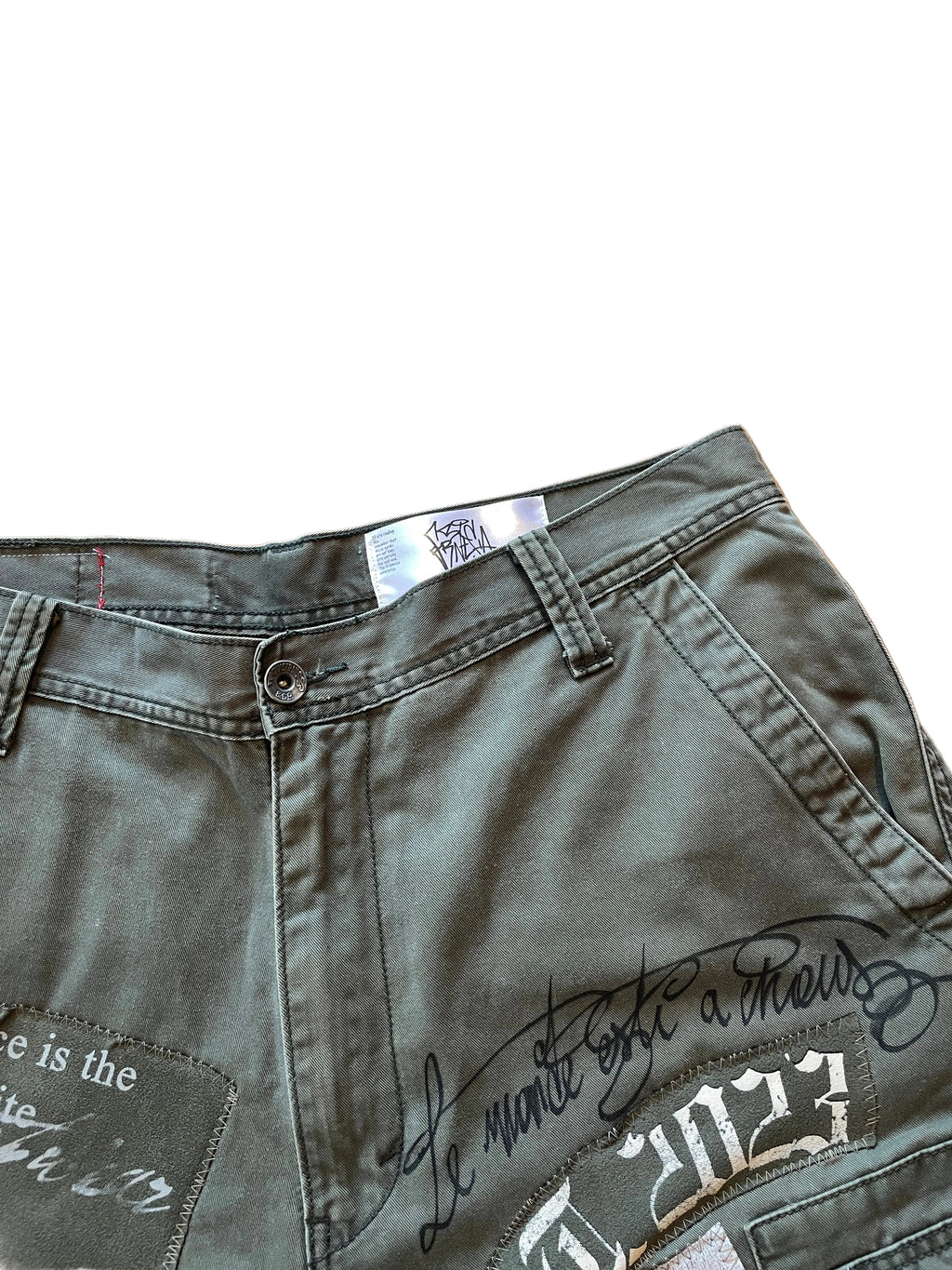 Military green cargo jorts
