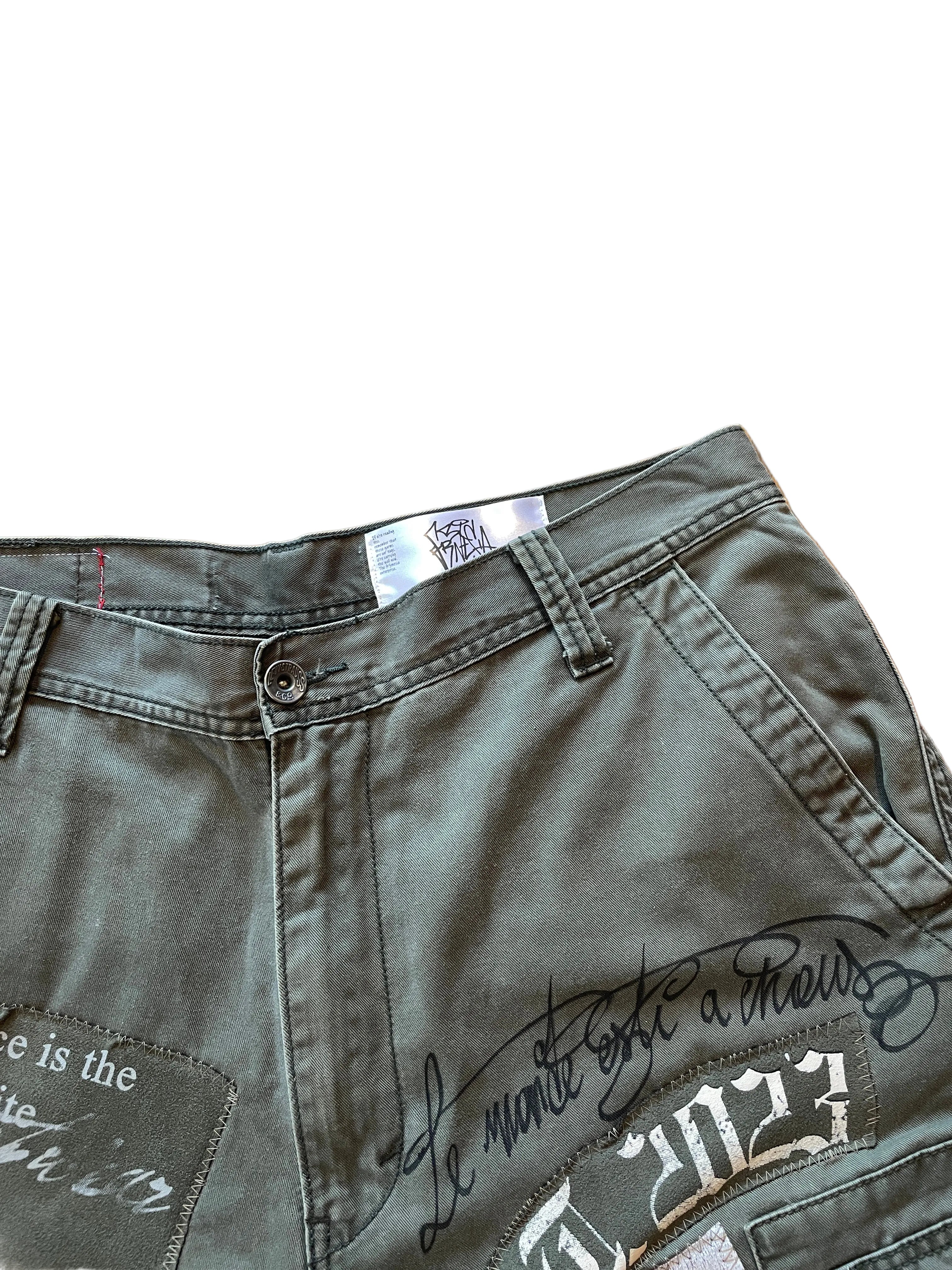 Military green cargo jorts