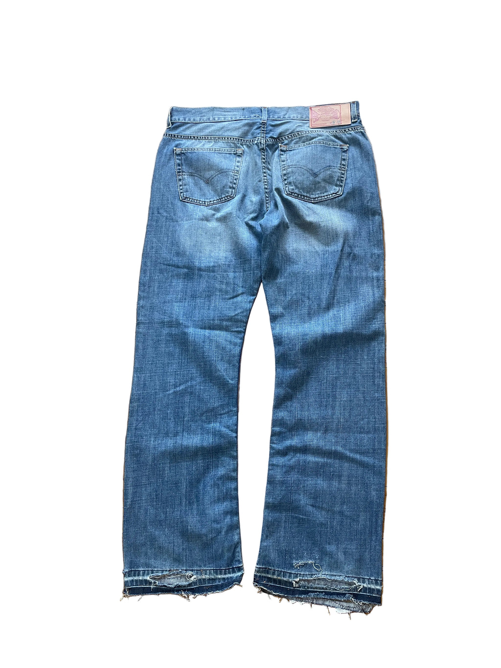 Patched graffiti distressed wide jeans