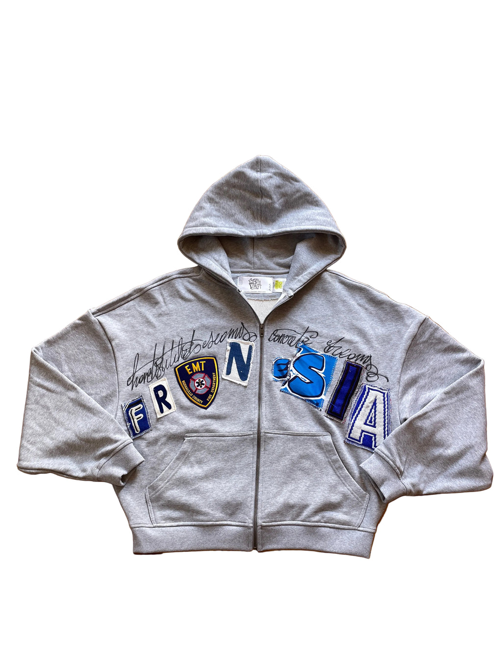Wide letters patch zip hoodie