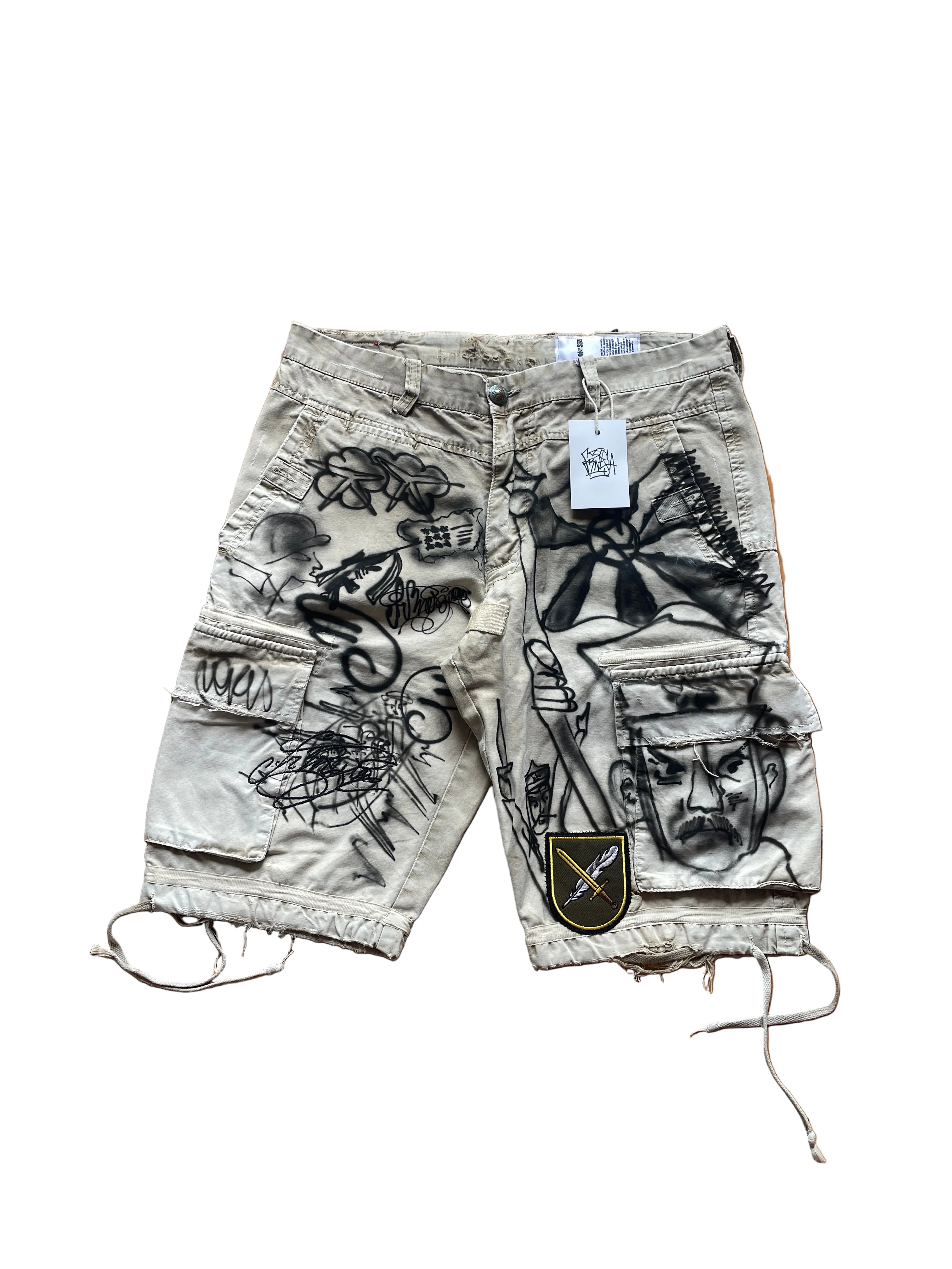 Airbrushed thrashed cargo jorts