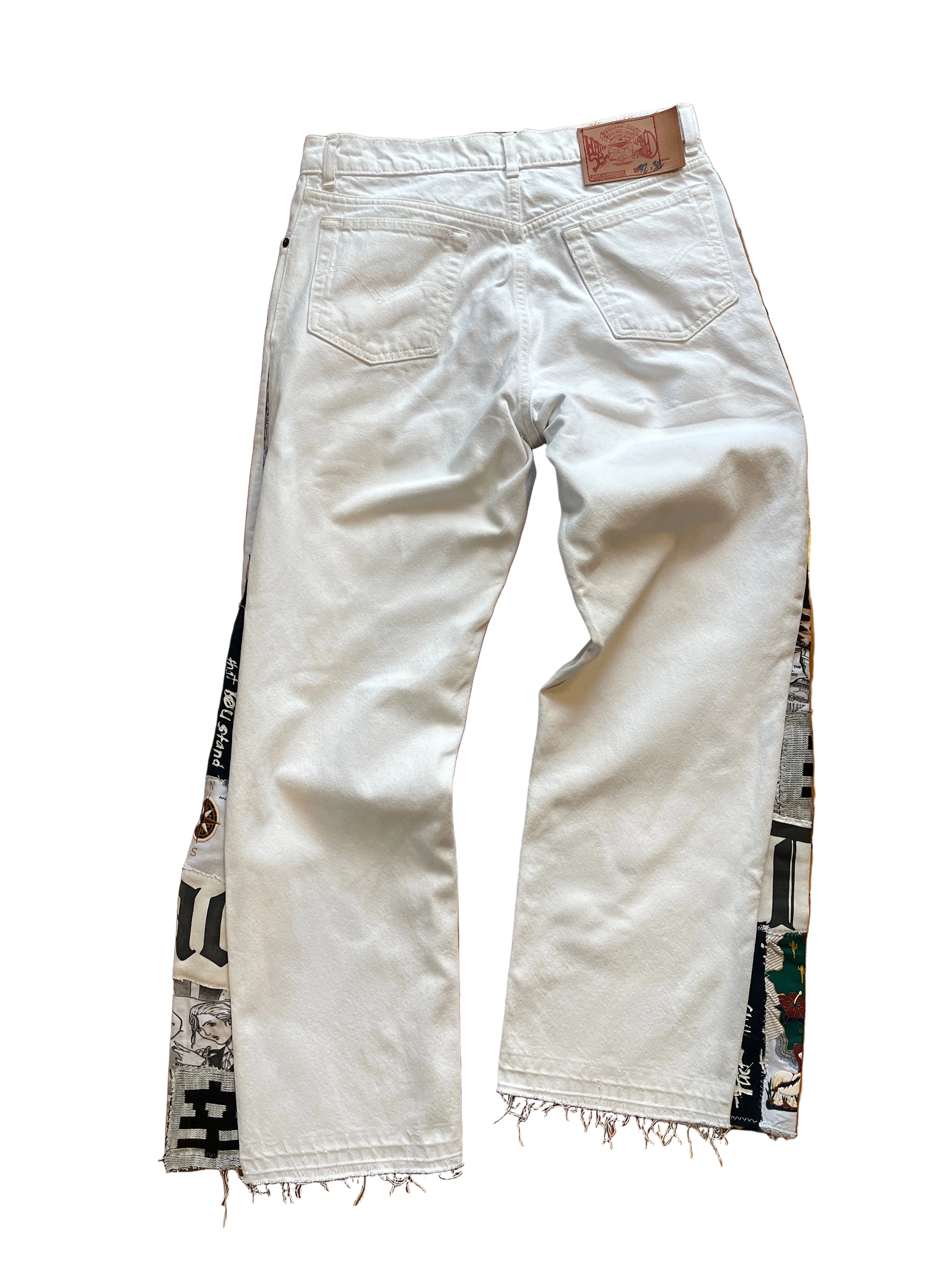 White calligraphy anime flare jeans