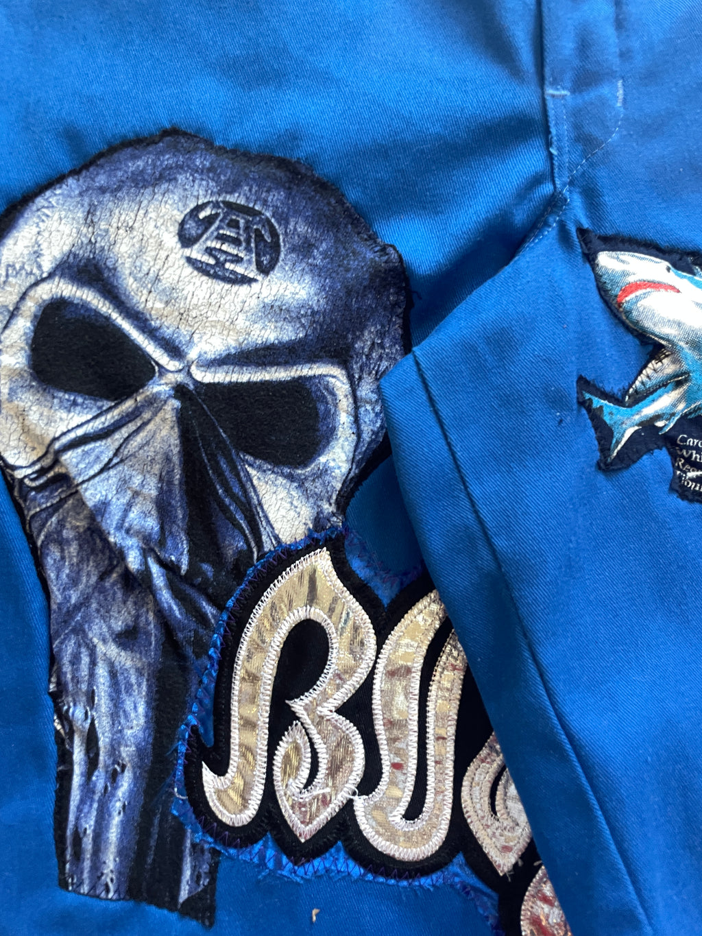 Blue skull patchwork shorts