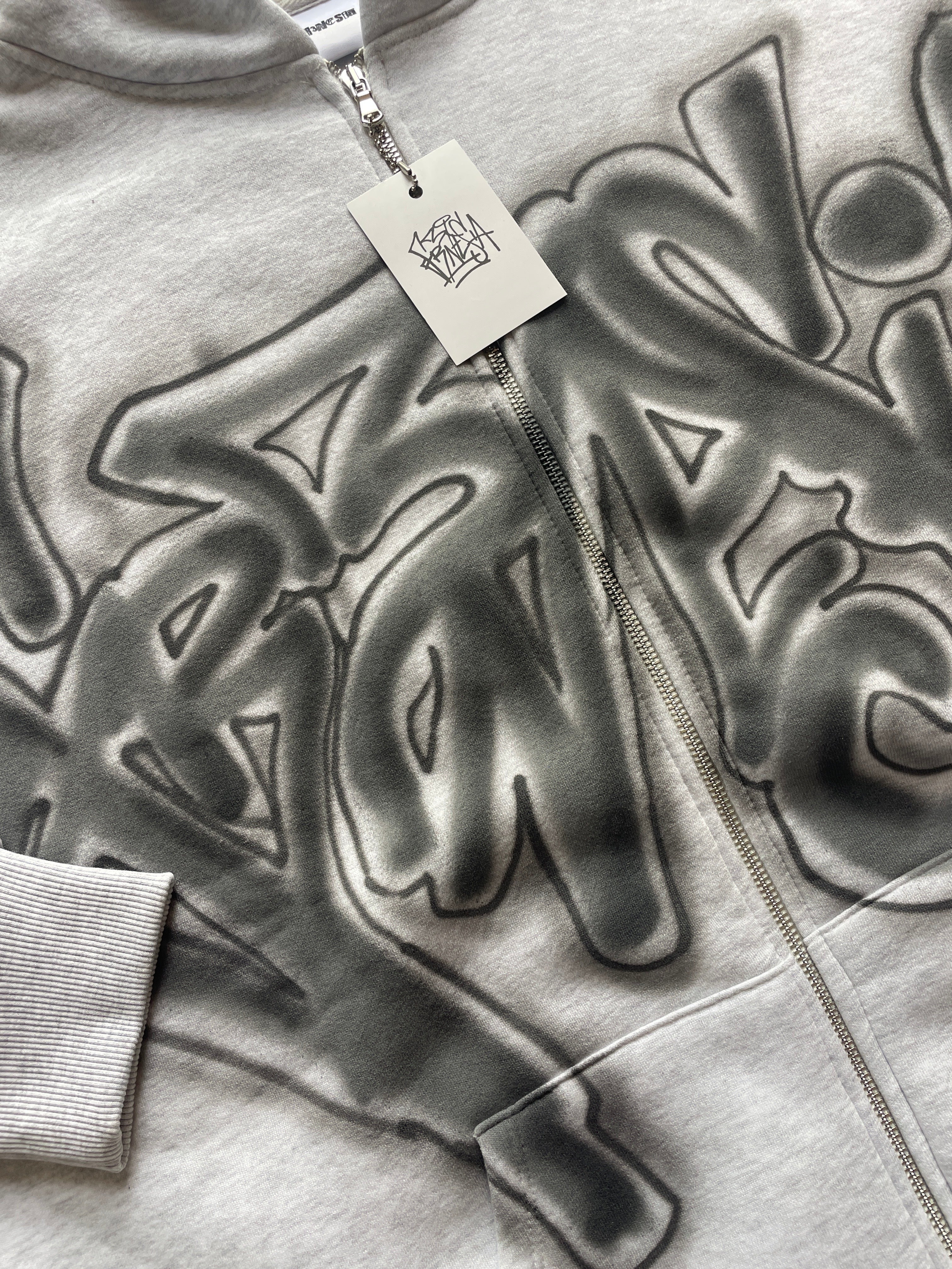 Graffiti zip patchwork hoodie