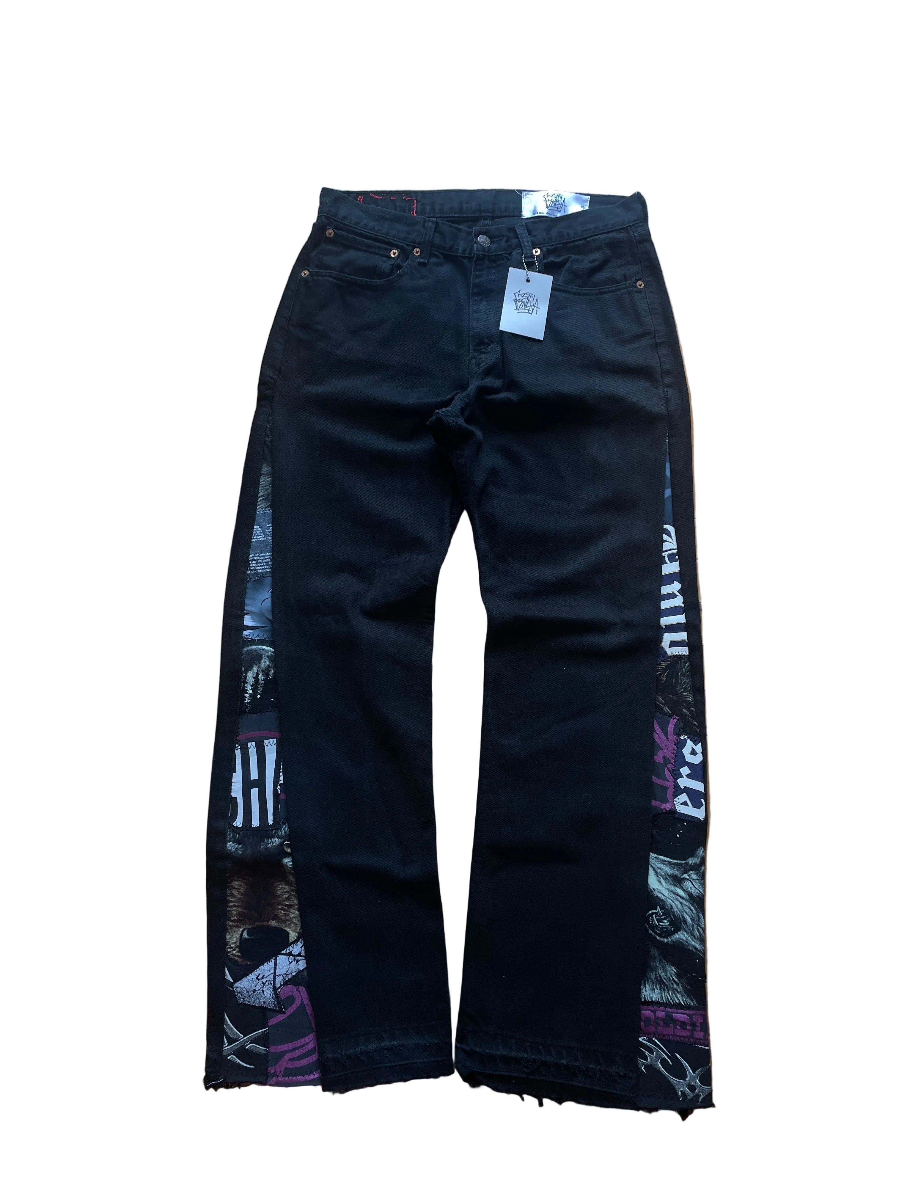 Black gothic wolves flare jeans