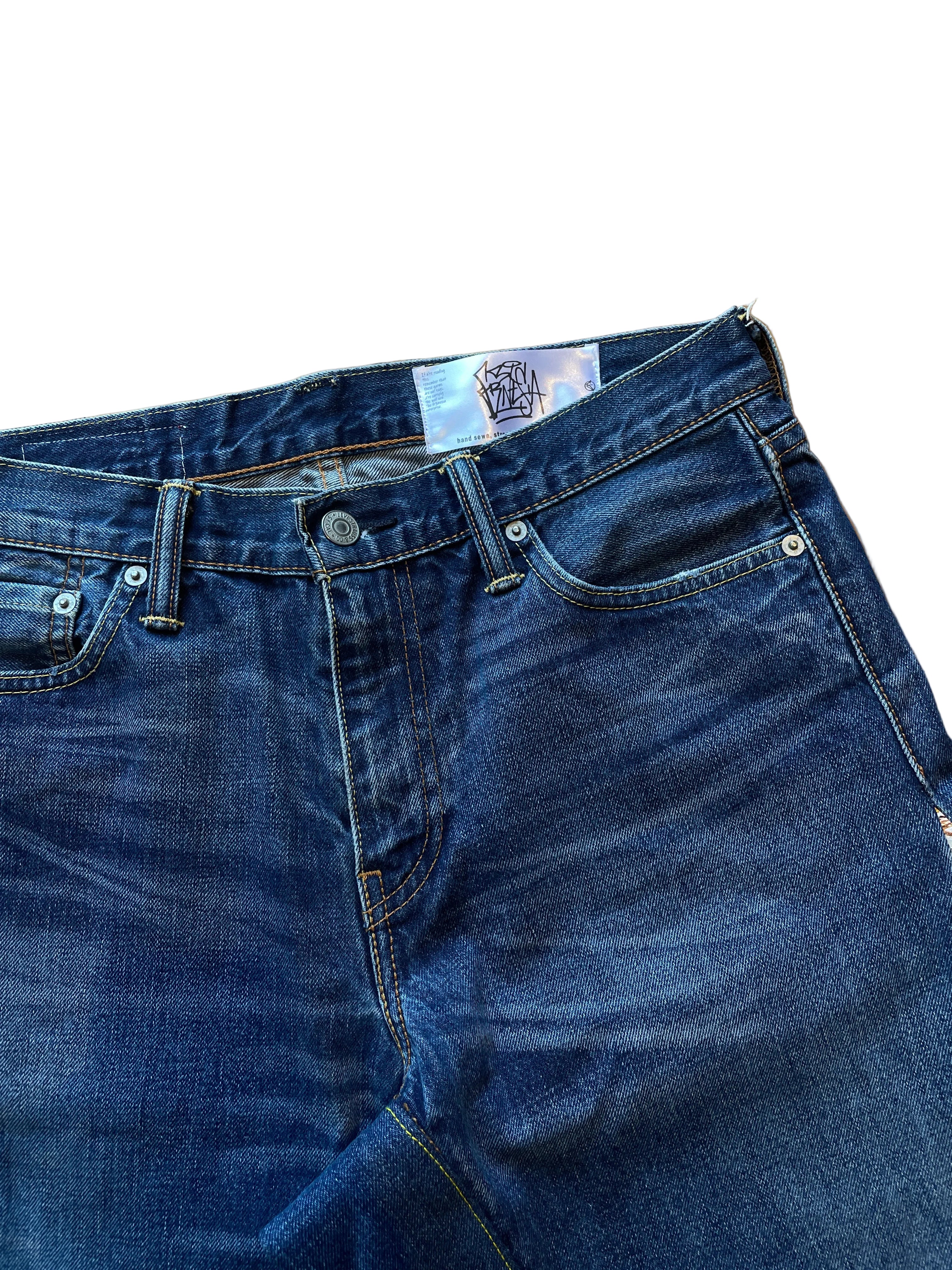 Gold stitch flare wide jorts