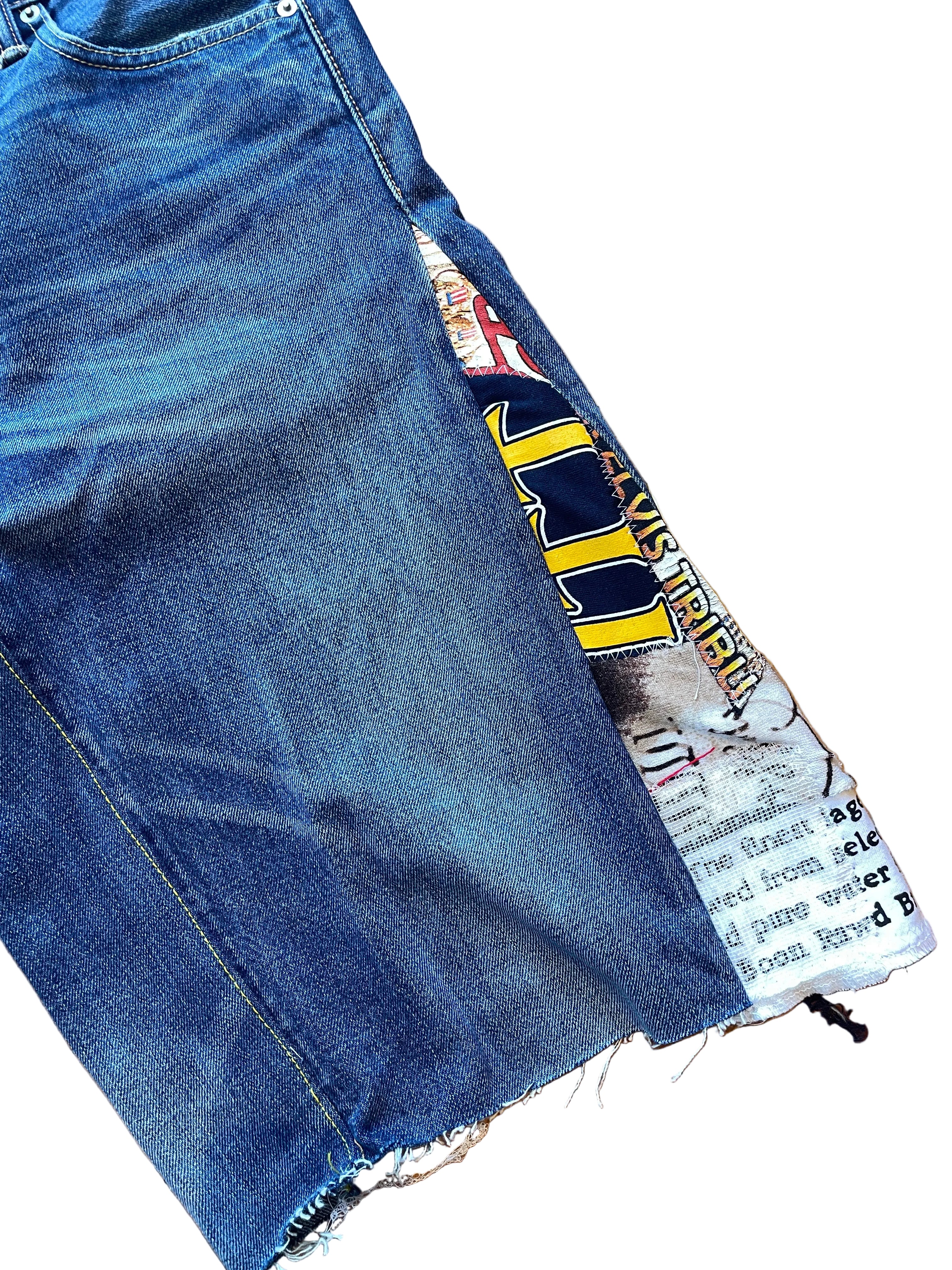 Gold stitch flare wide jorts