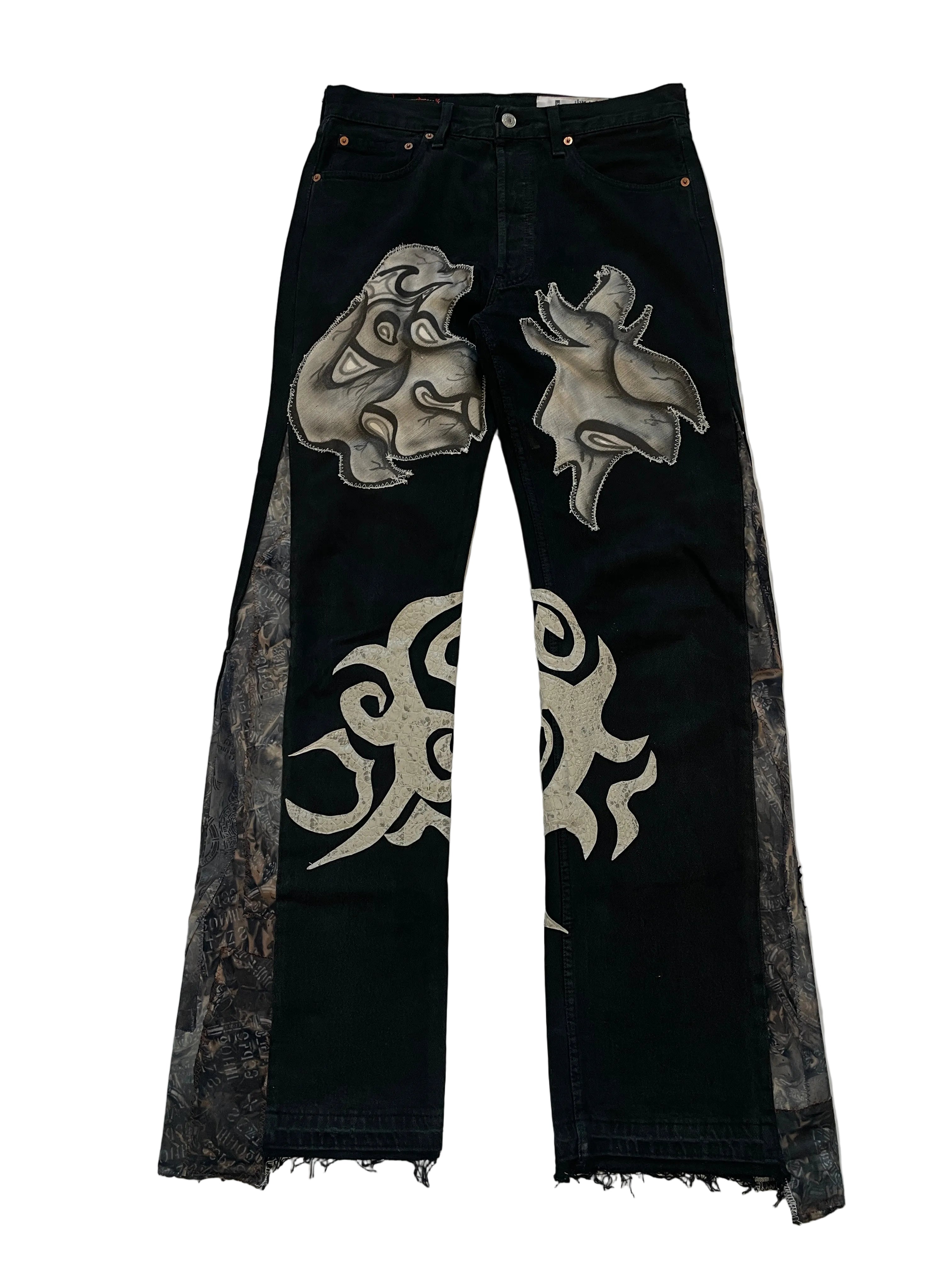 Python graffiti flare jeans