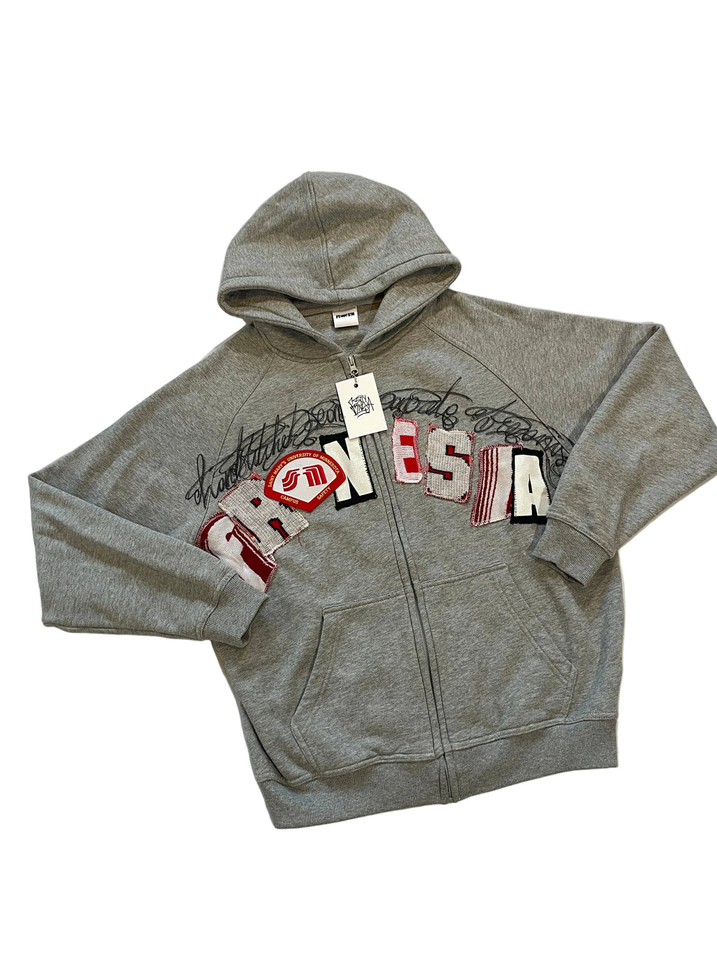 Letters zip patchwork hoodie
