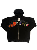 Black letters zip patchwork hoodie