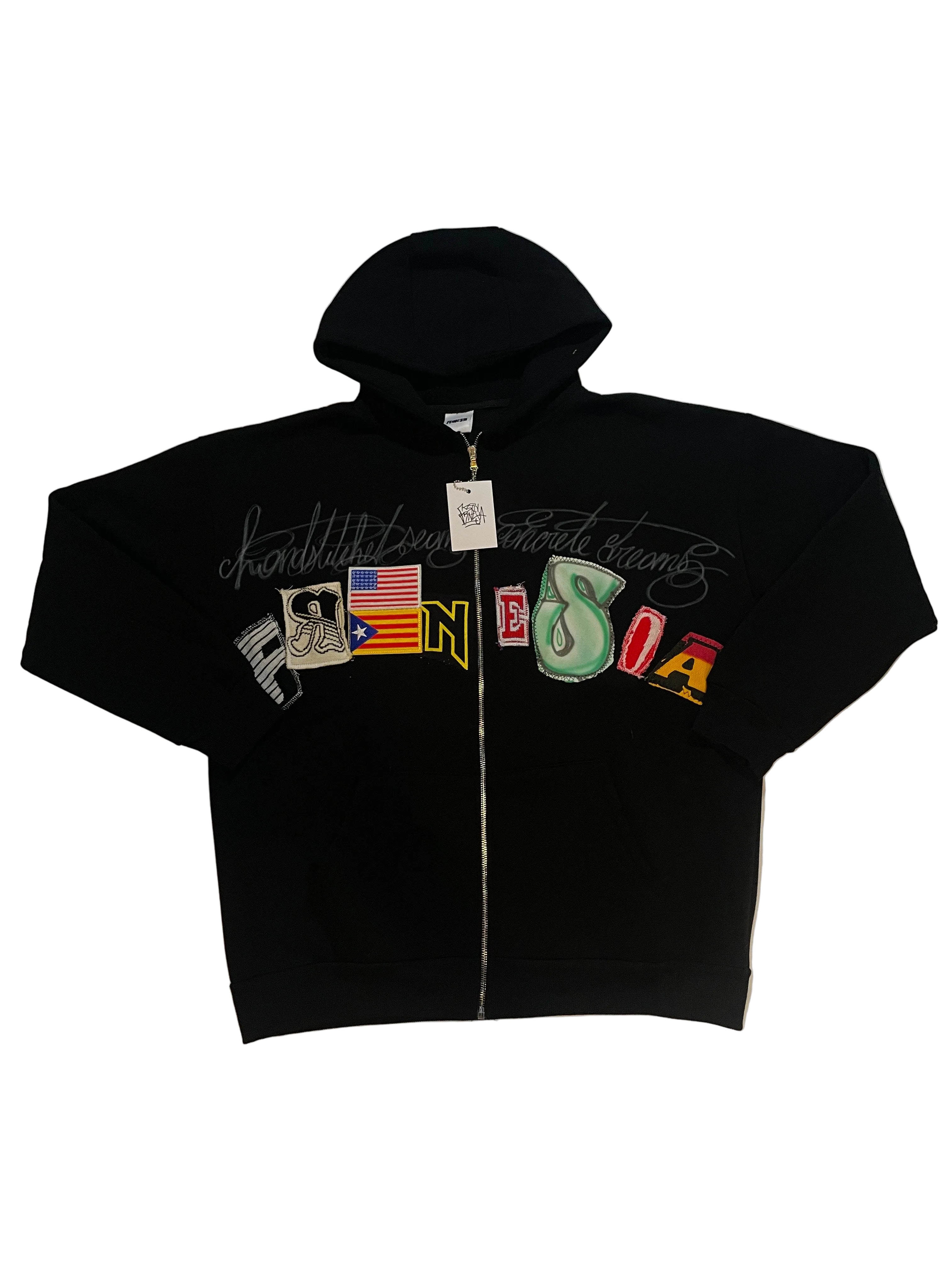 Black letters zip patchwork hoodie