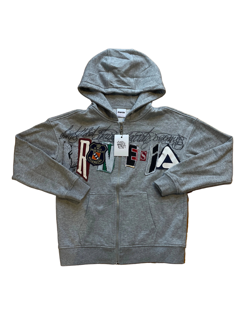 Letters zip patchwork hoodie slim fit
