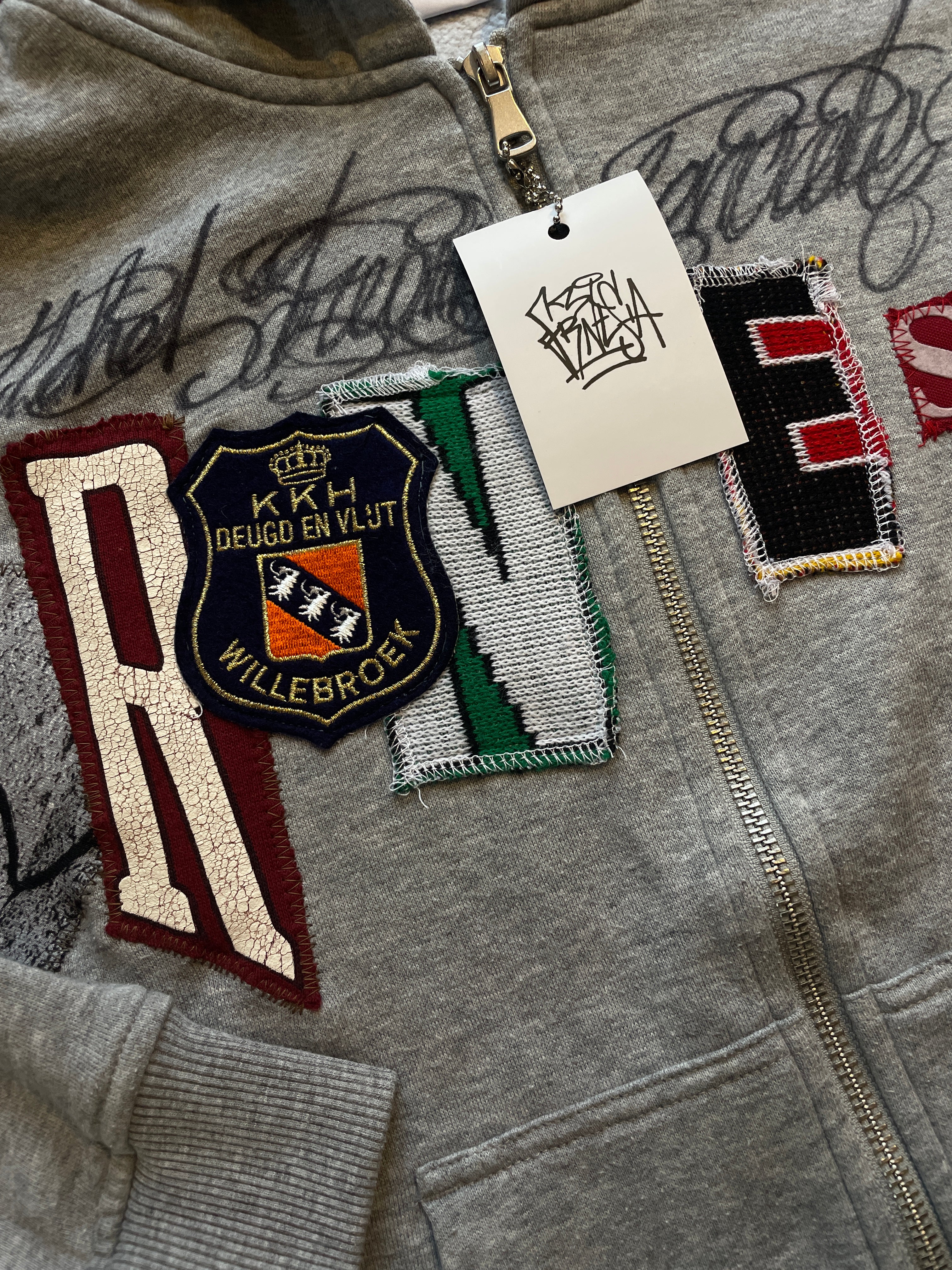 Letters zip patchwork hoodie slim fit