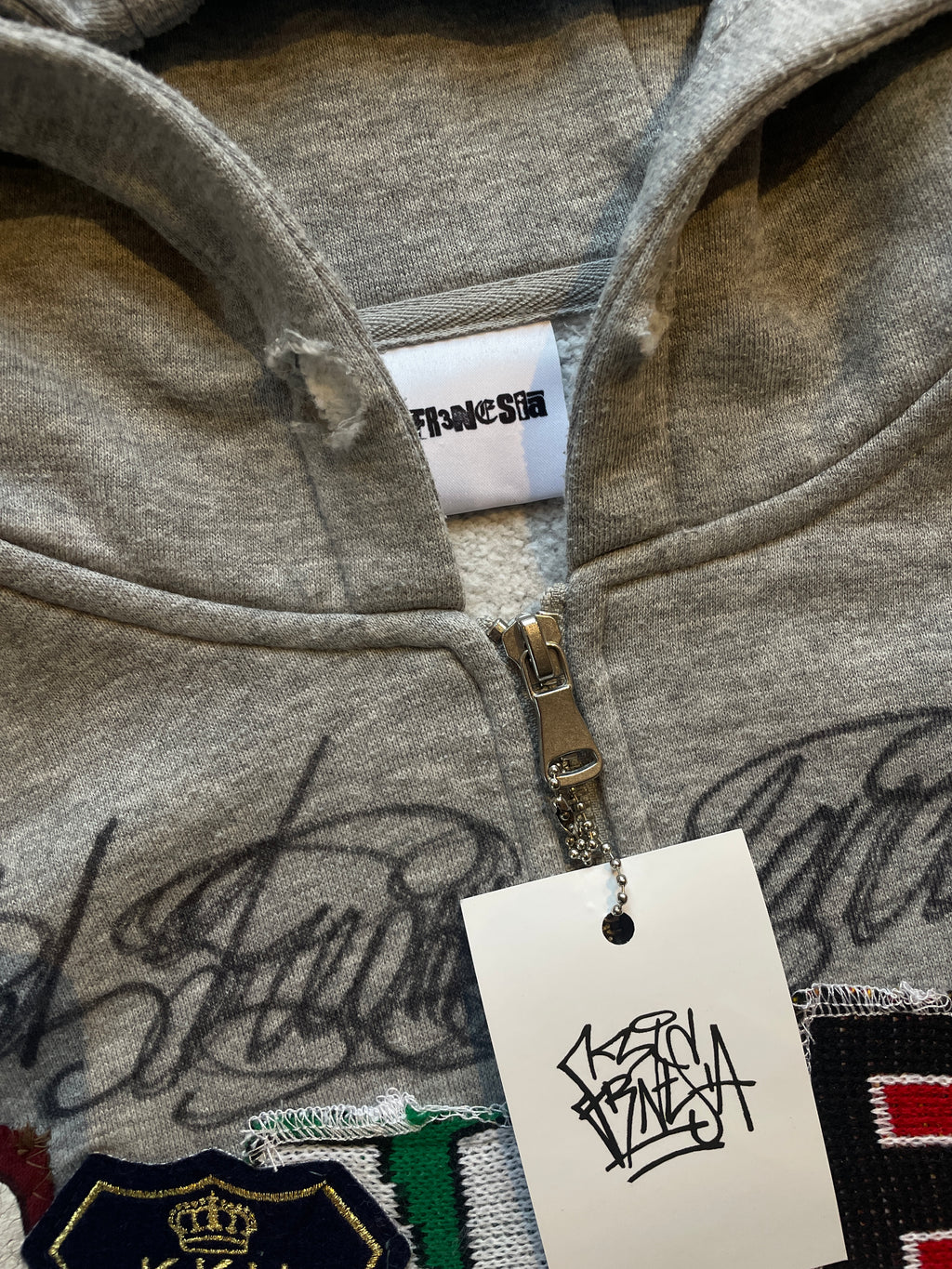 Letters zip patchwork hoodie slim fit