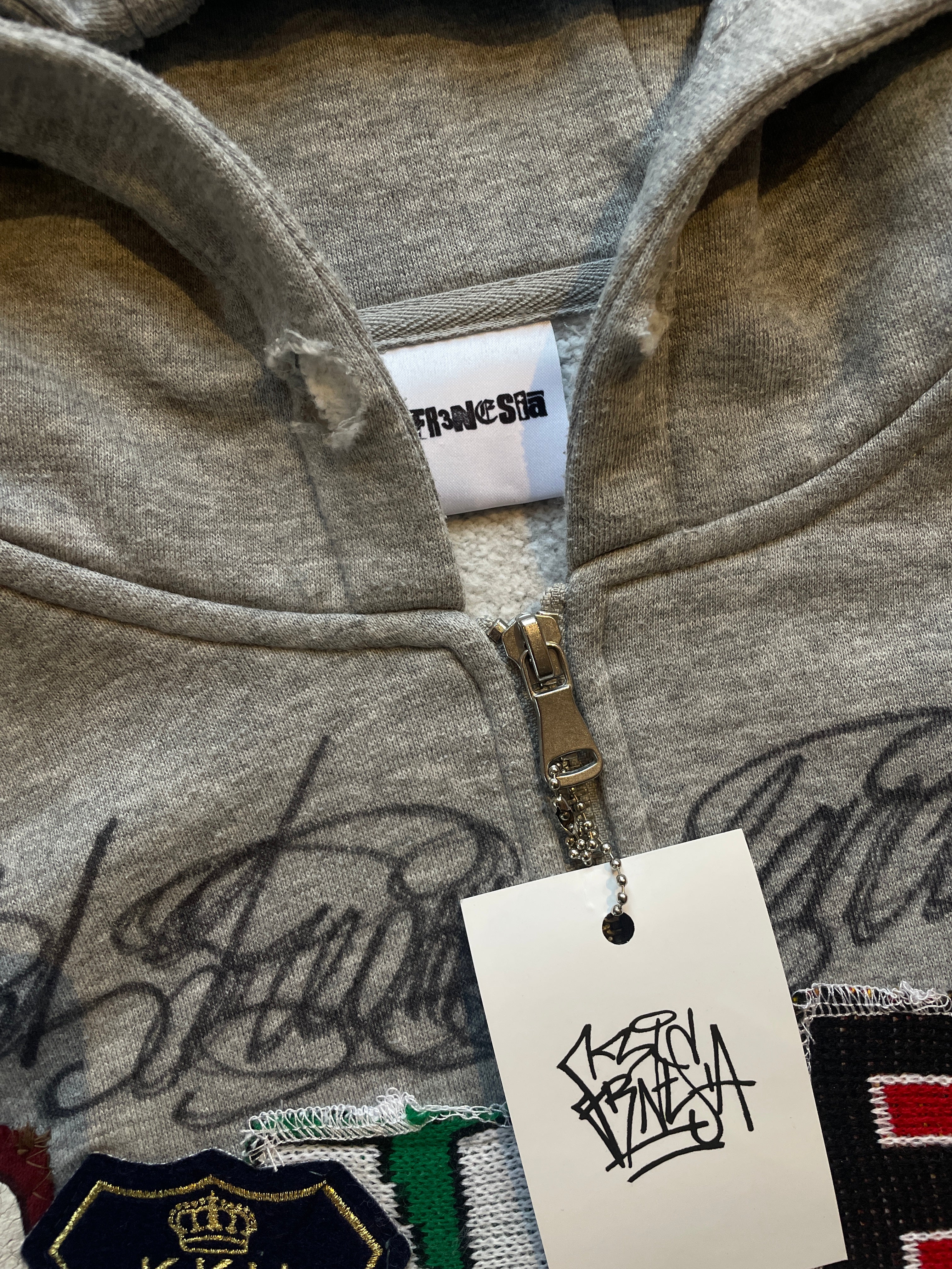 Letters zip patchwork hoodie slim fit