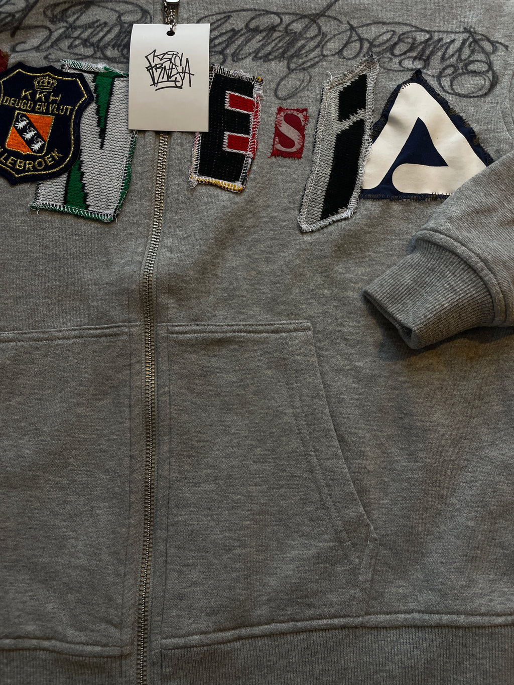 Letters zip patchwork hoodie slim fit