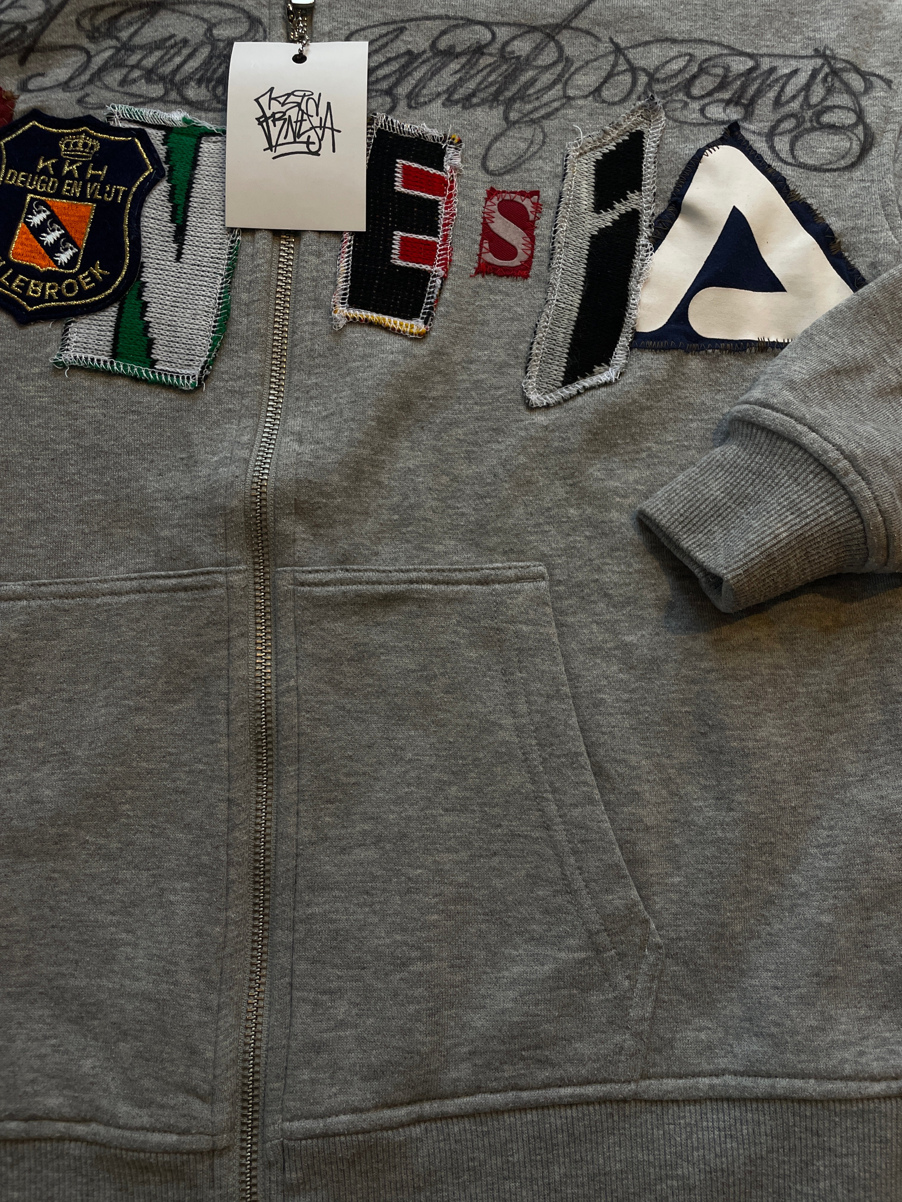 Letters zip patchwork hoodie slim fit