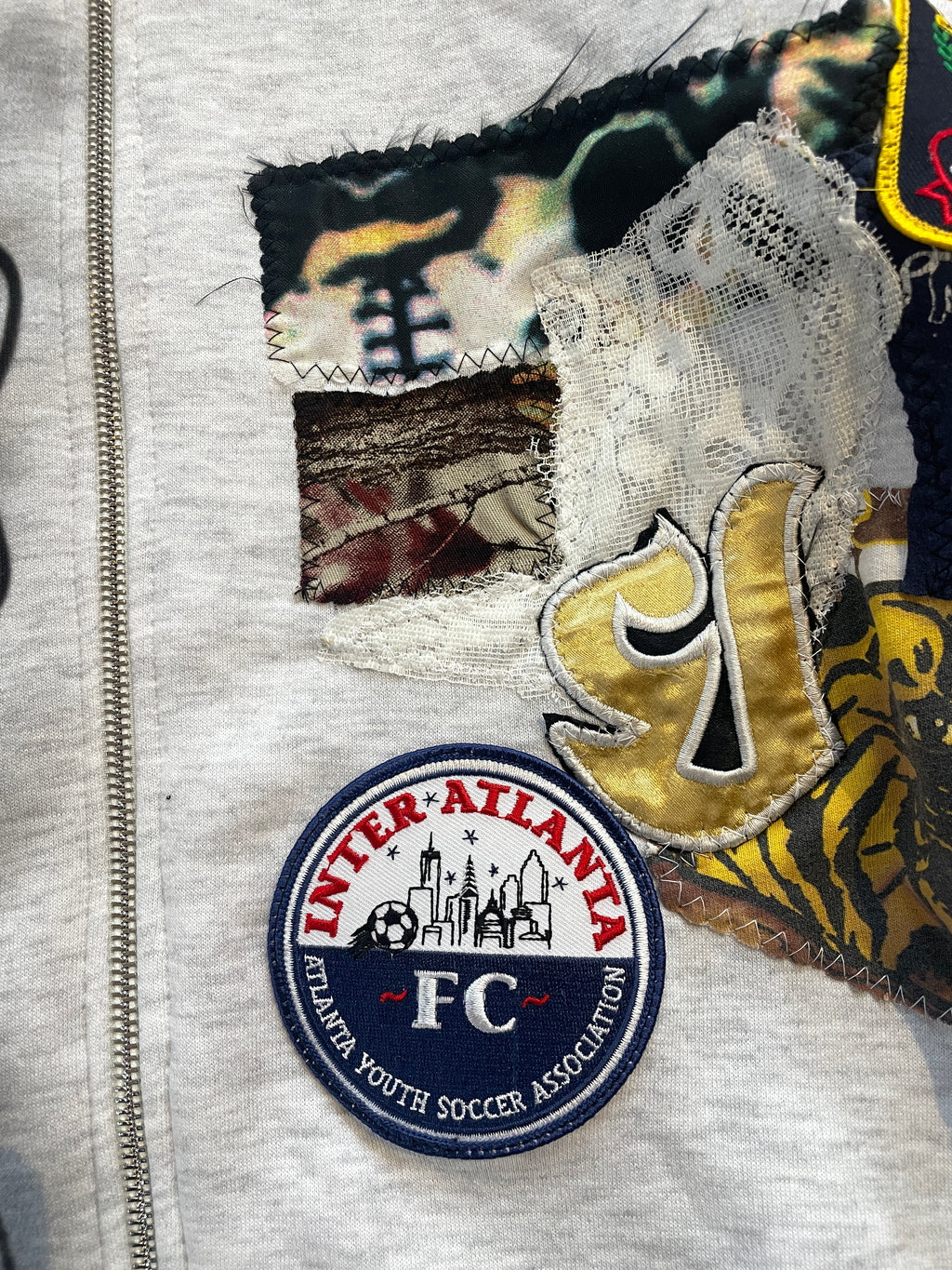 Calligraphy patchwork zip hoodie