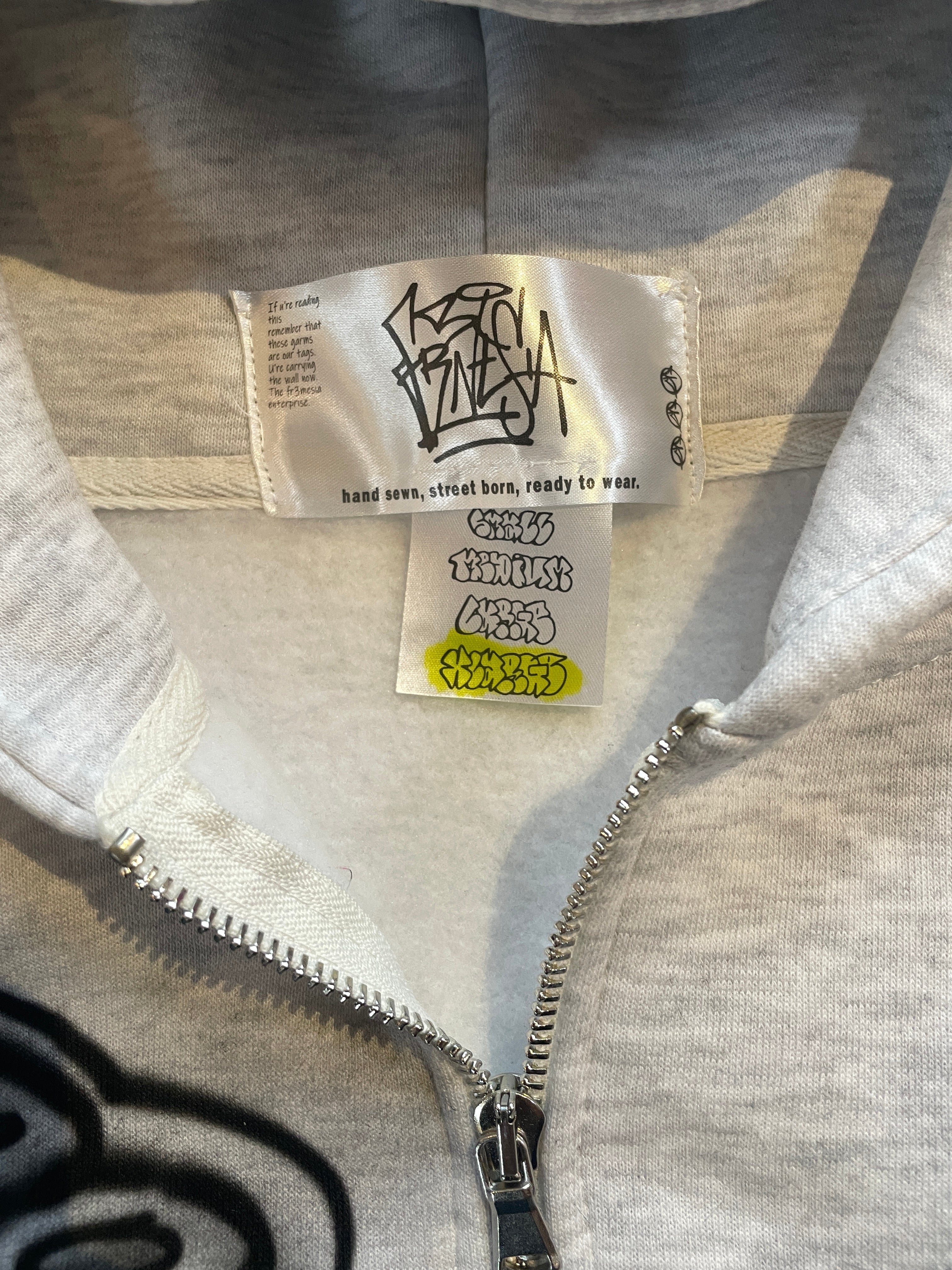 Calligraphy patchwork zip hoodie