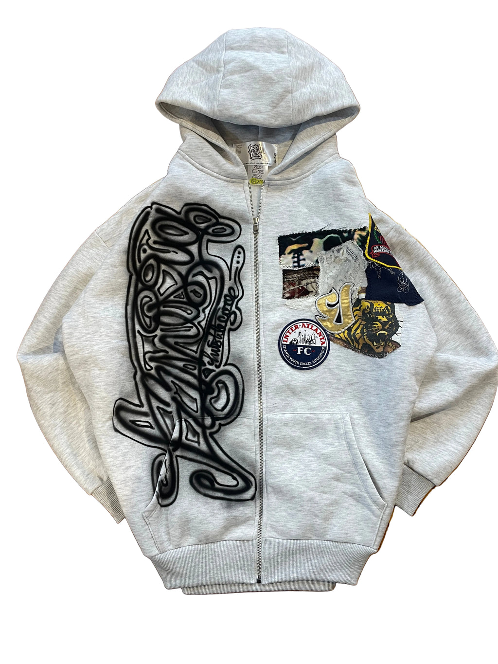 Calligraphy patchwork zip hoodie