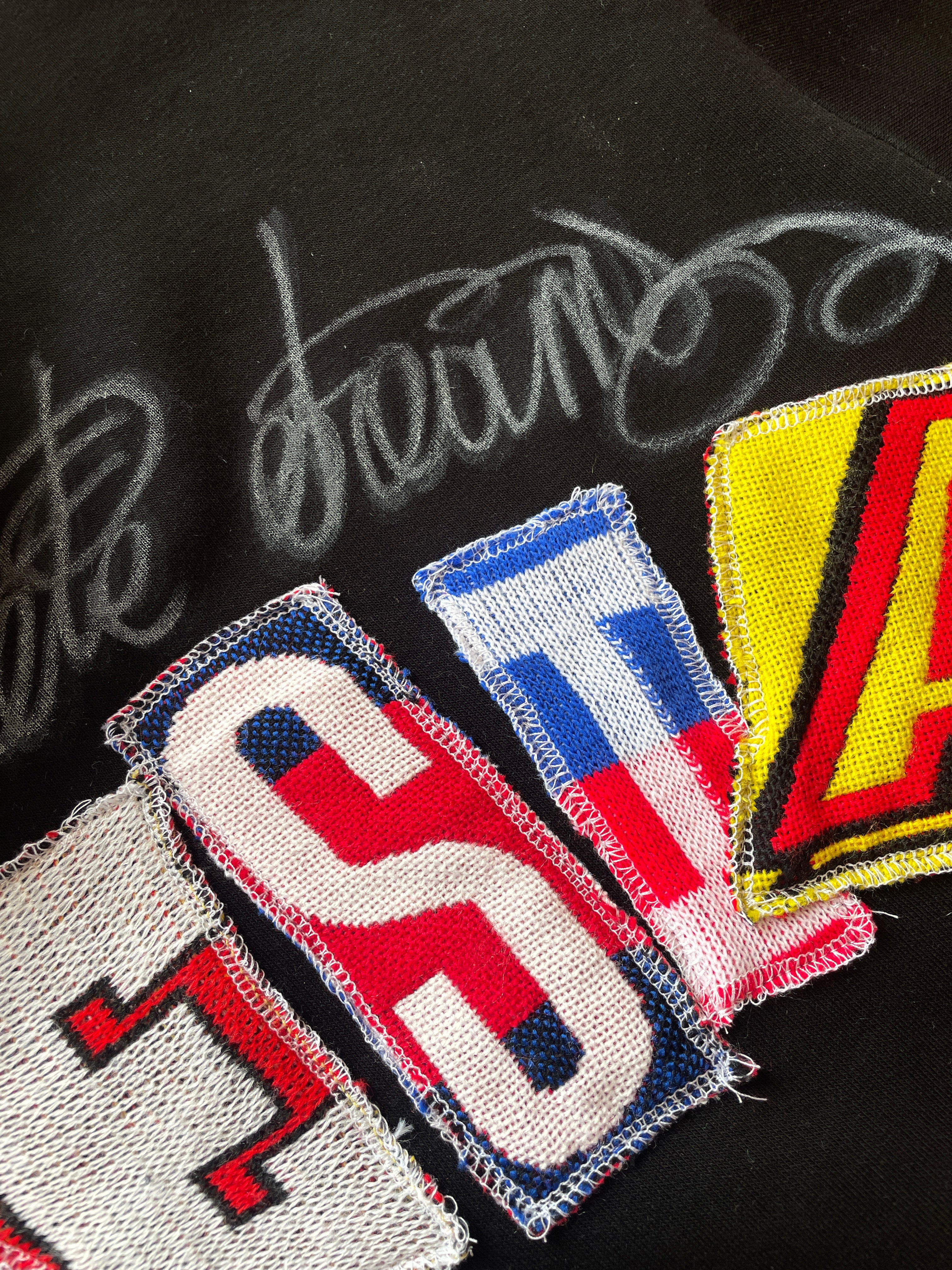 Black letters zip patchwork hoodie