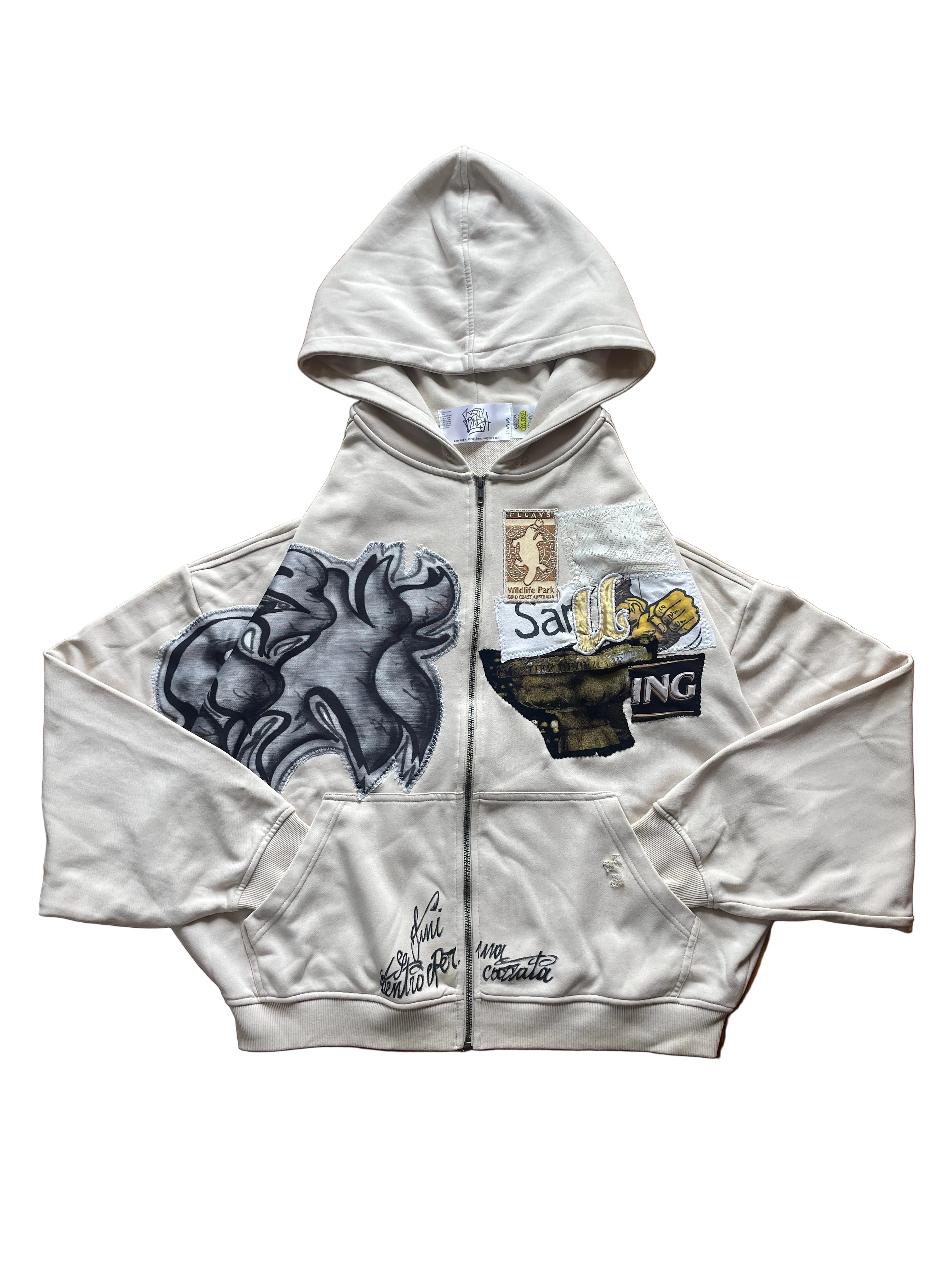 Super wide lightweight patchwork zip hoodie