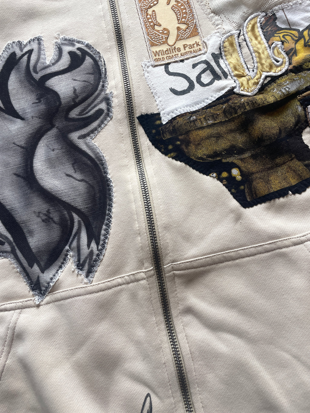 Super wide lightweight patchwork zip hoodie