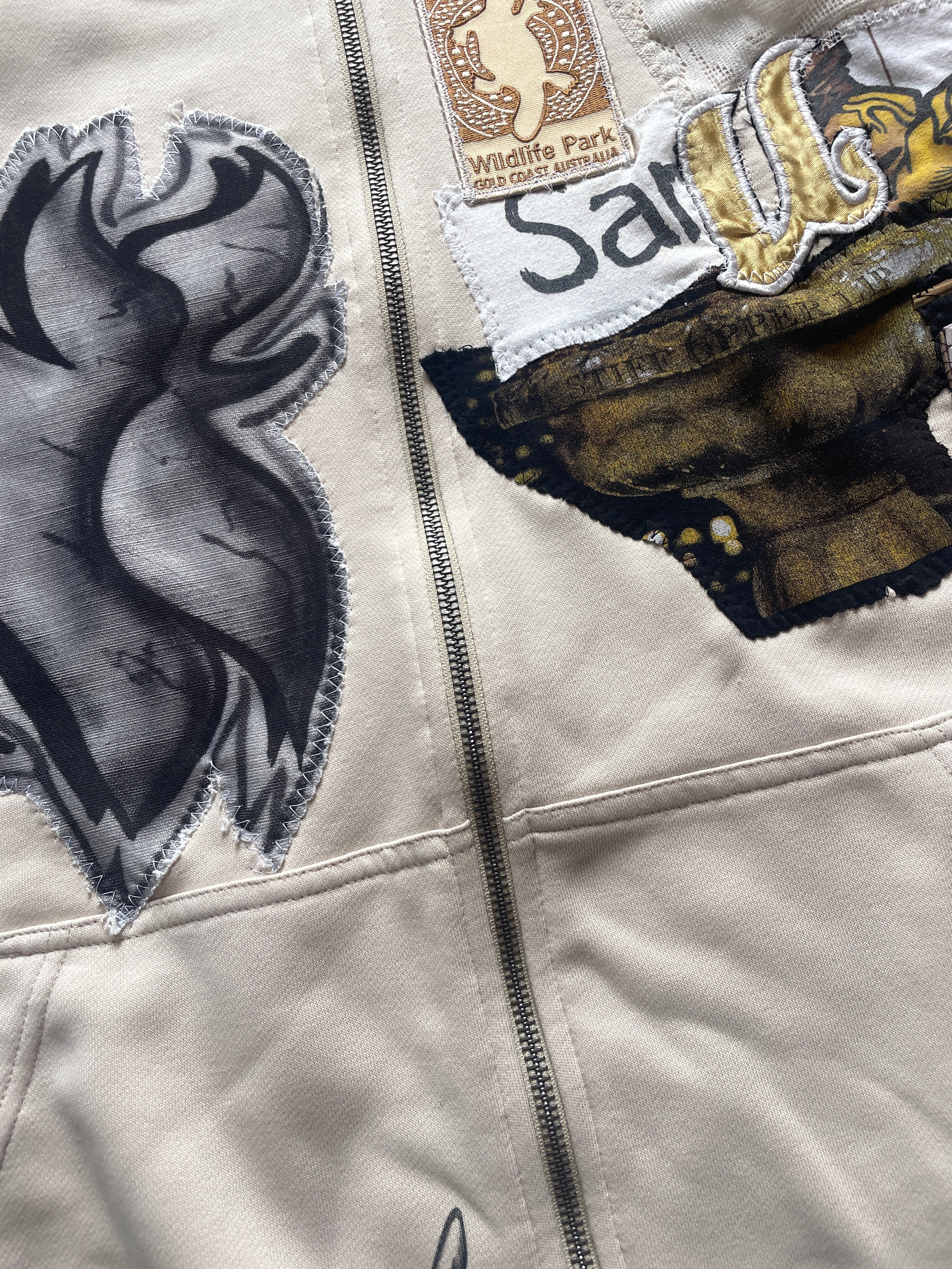 Super wide lightweight patchwork zip hoodie