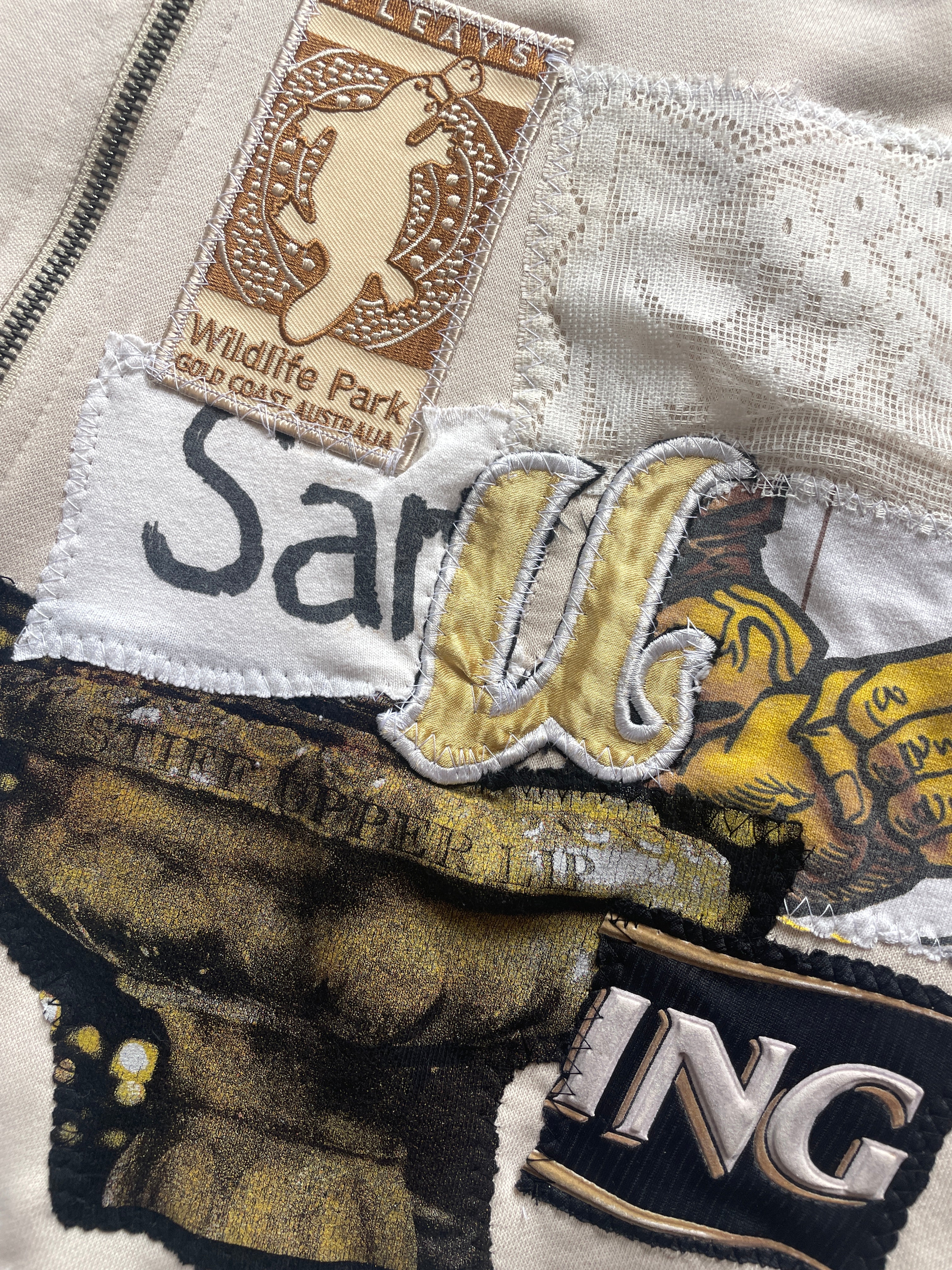 Super wide lightweight patchwork zip hoodie