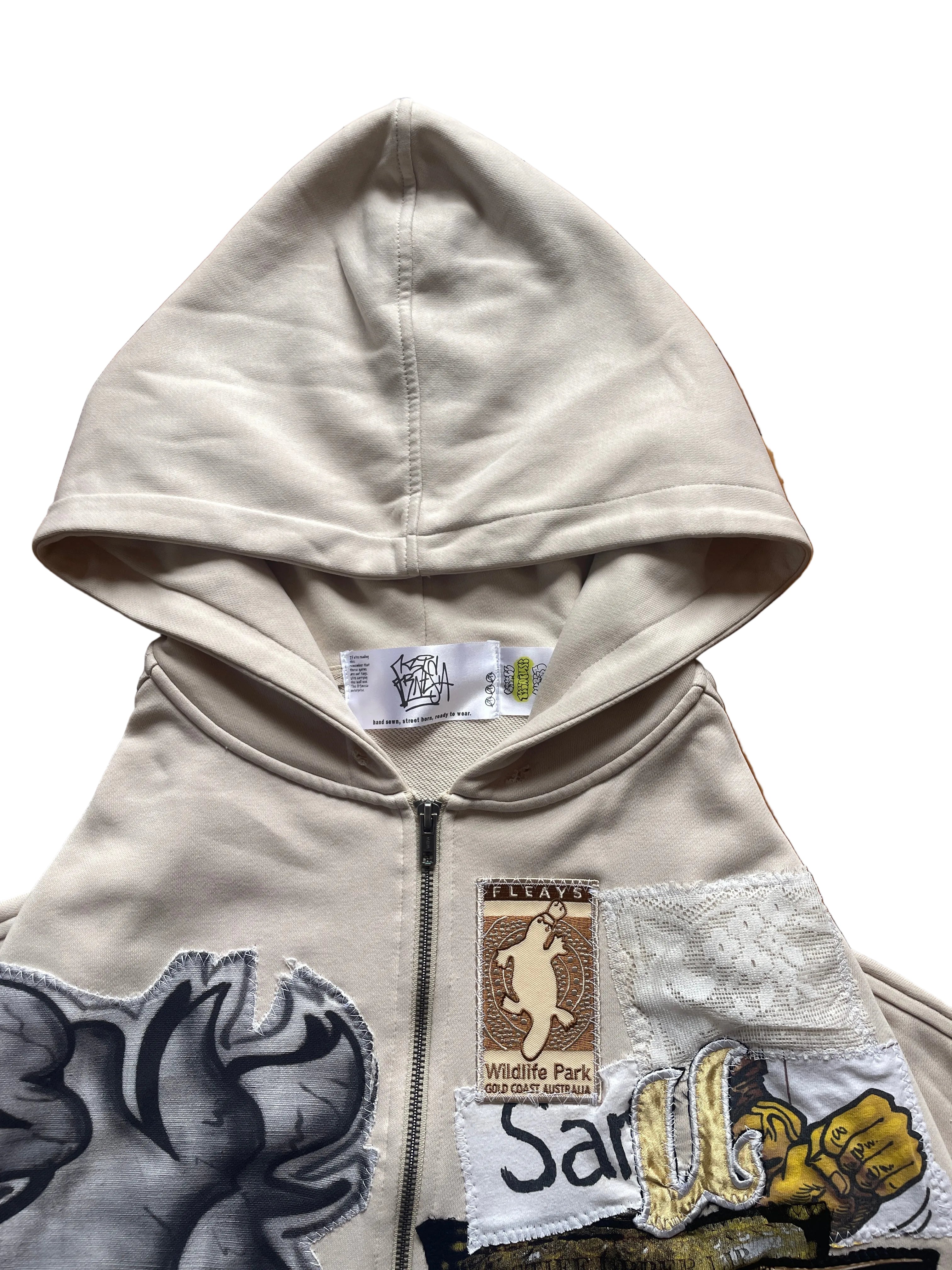 Super wide lightweight patchwork zip hoodie