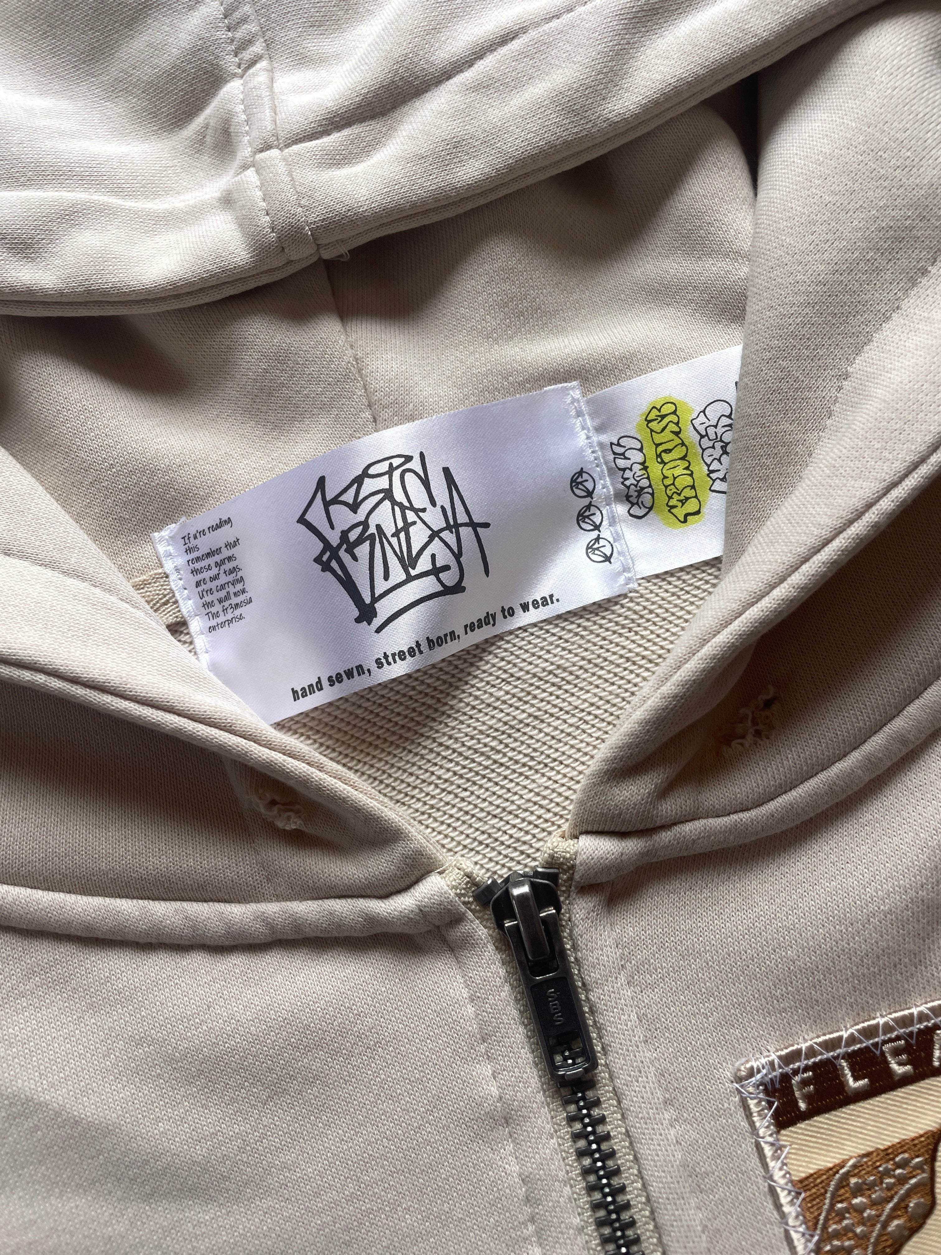 Super wide lightweight patchwork zip hoodie