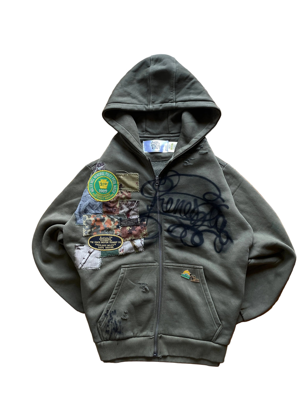 Military patches distress zip hoodie